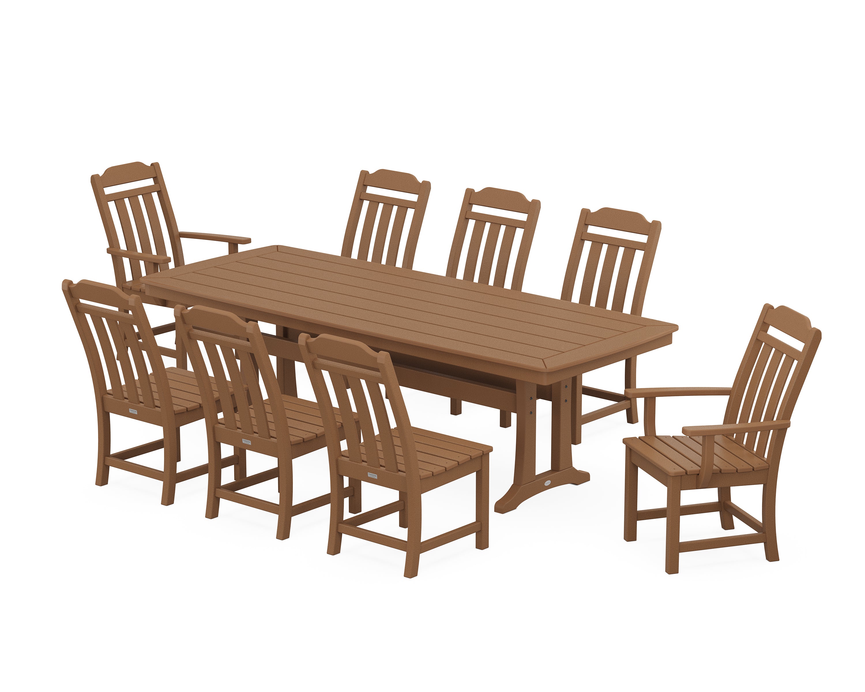 Polywood Country Living 9-Piece Dining Set with Trestle Legs in Teak