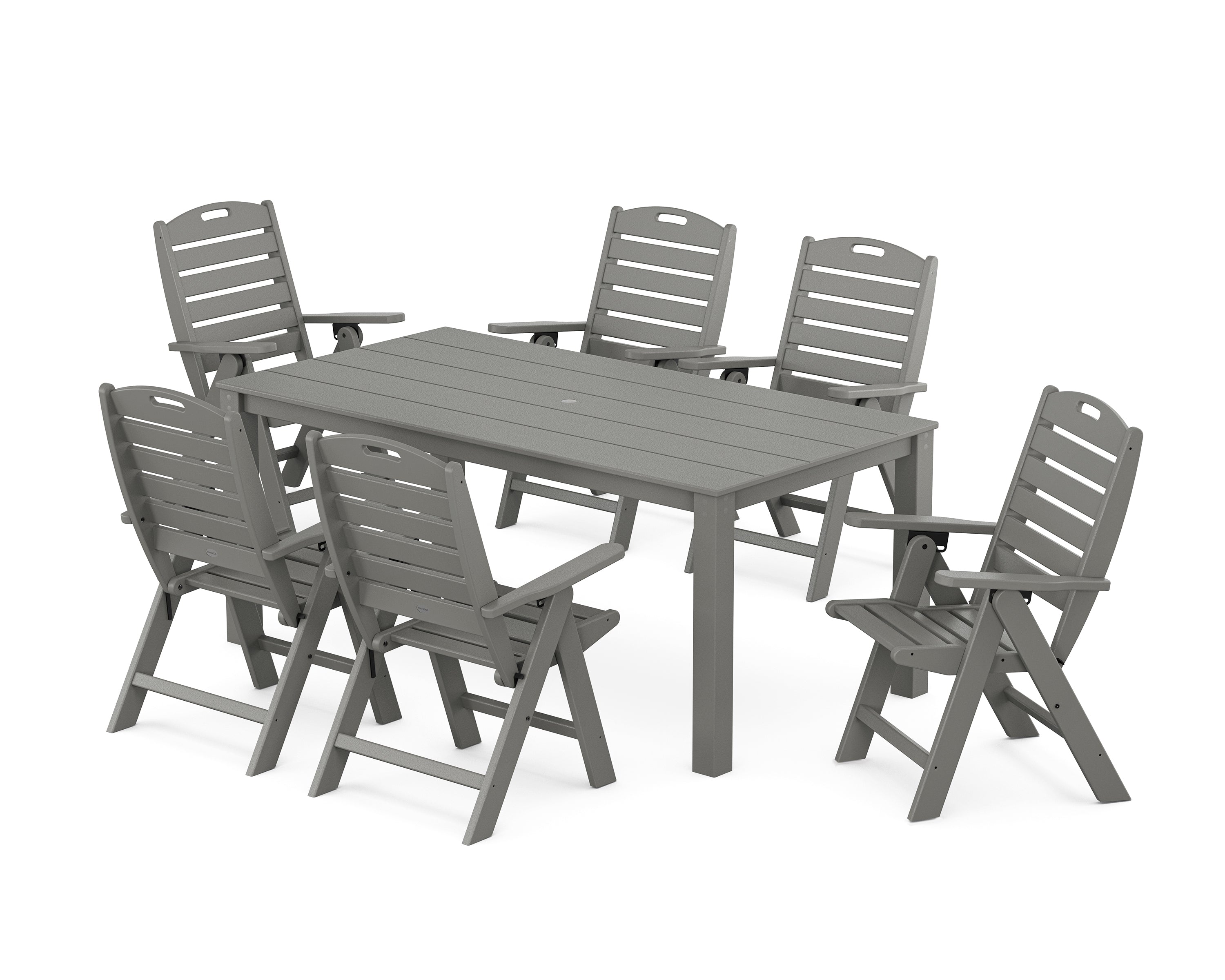 POLYWOOD Nautical Folding Highback Chair 7-Piece Parsons Dining Set in Slate Grey
