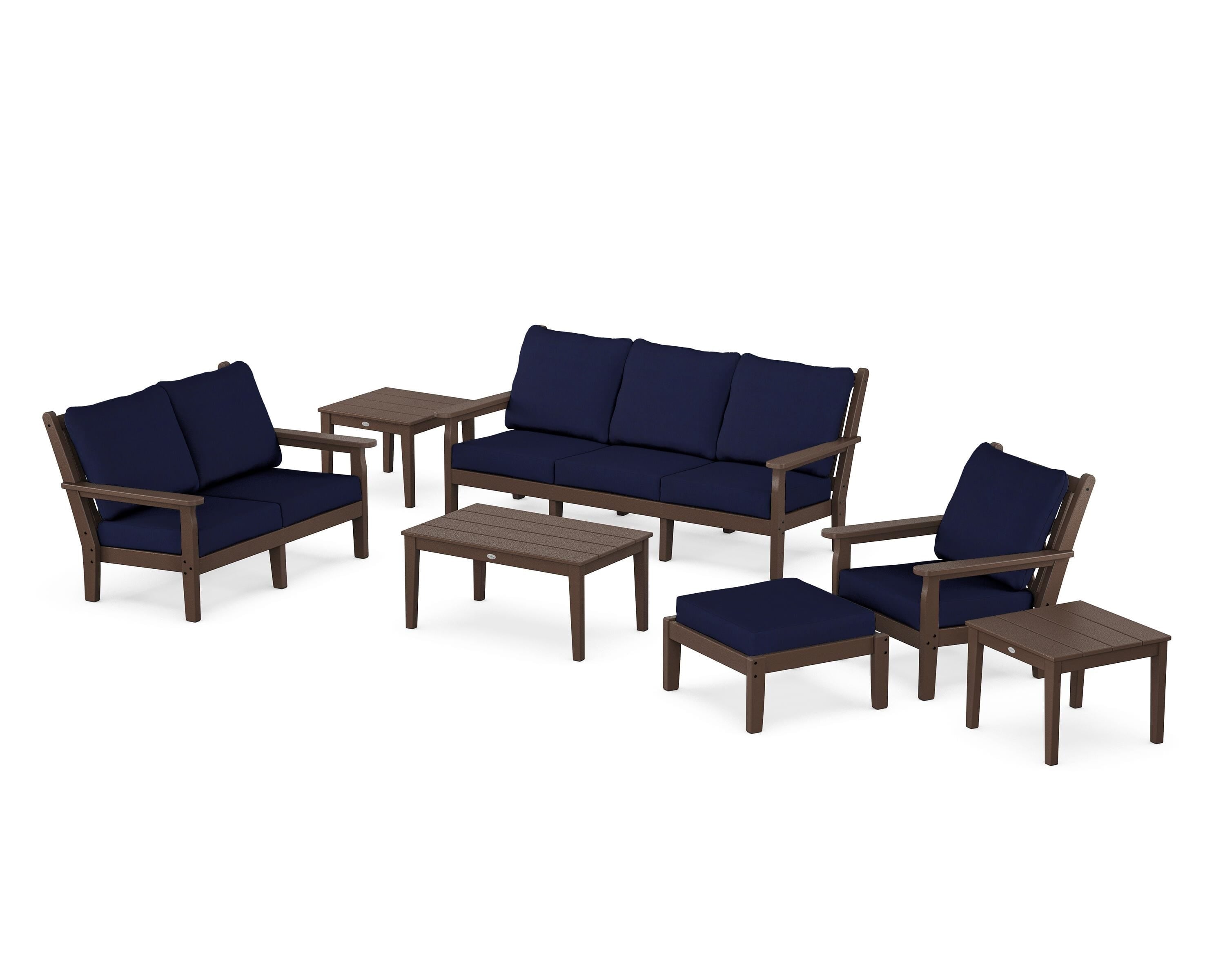 POLYWOOD Chippendale 7-Piece Deep Seating Set in Mahogany / Navy