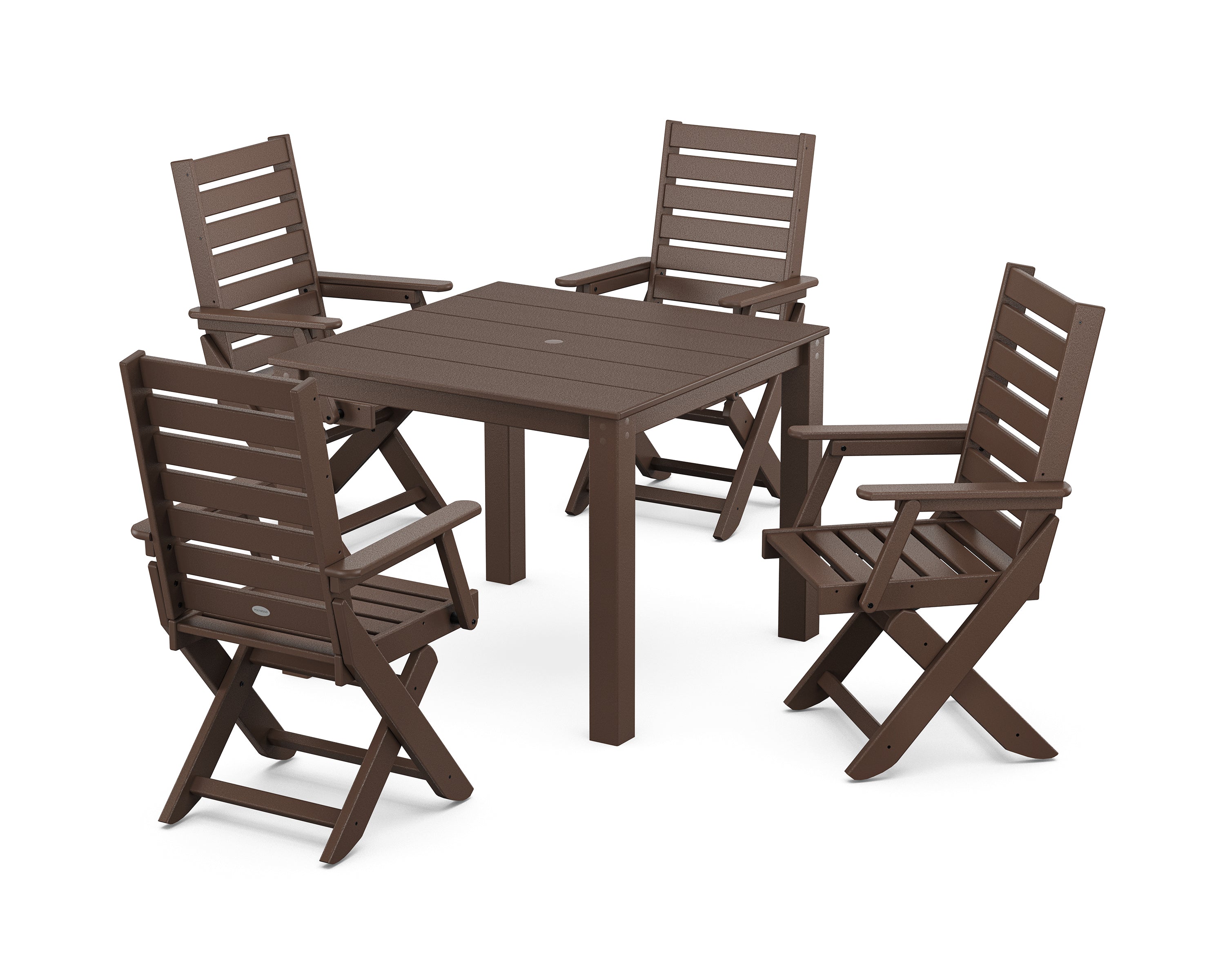 POLYWOOD Captain Folding Chair 5-Piece Parsons Dining Set in Mahogany