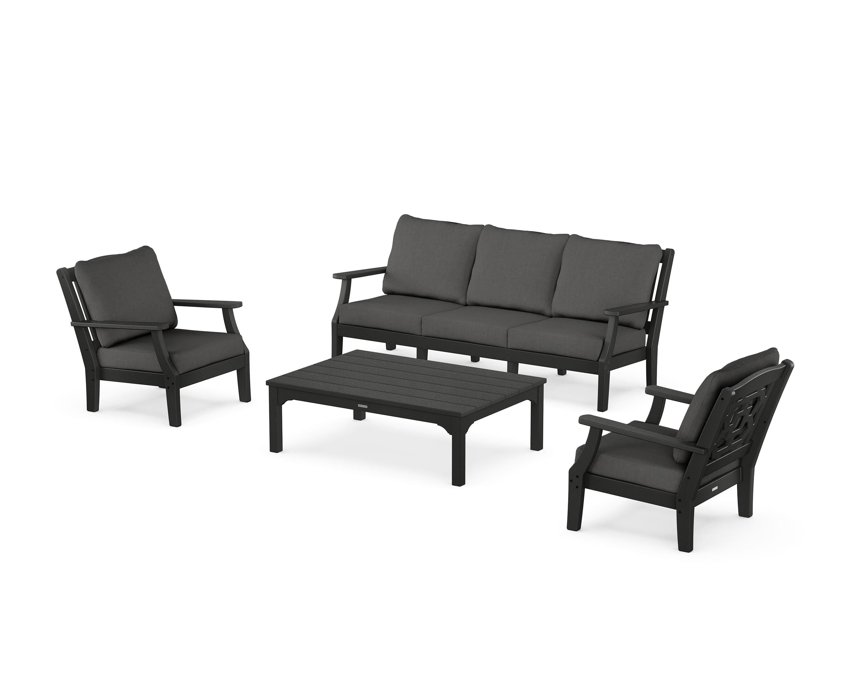 Martha Stewart by POLYWOOD Chinoiserie 4-Piece Deep Seating Set with Sofa in Black / Spectrum Carbon