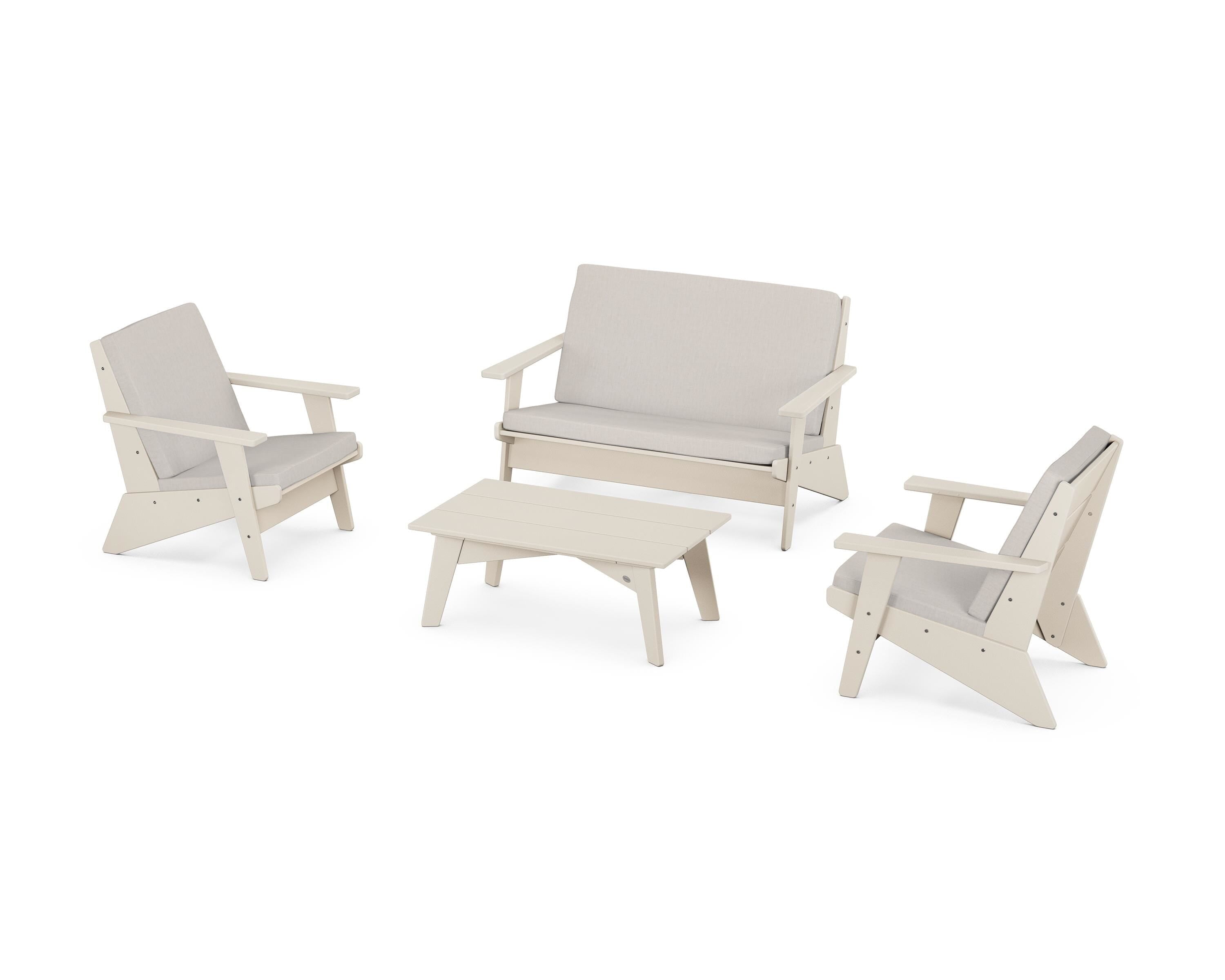 POLYWOOD Riviera Modern Lounge 4-Piece Set in Sand / Cast Ash
