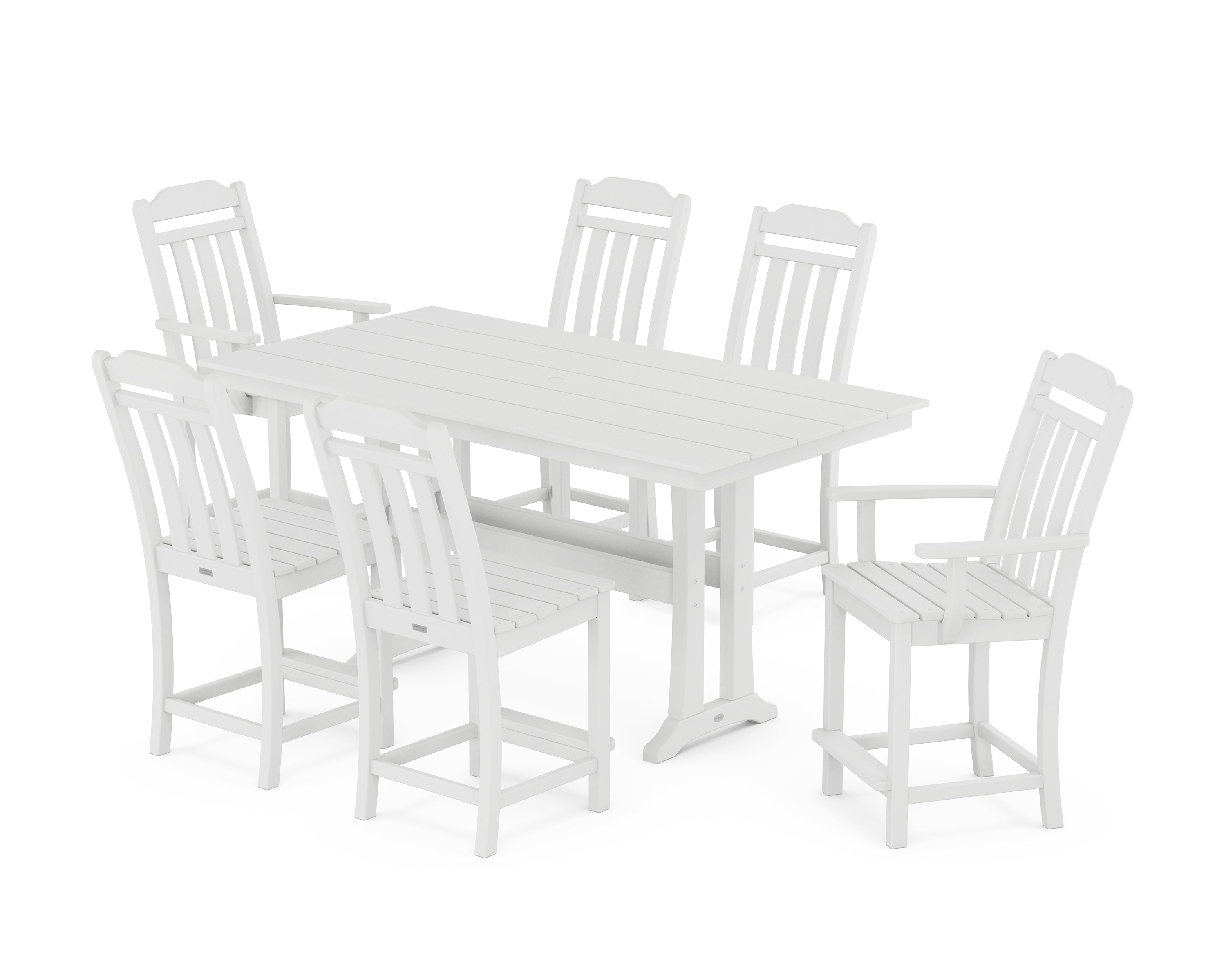 Country Living Cottage 7-Piece Farmhouse Counter Set with Trestle Legs in White