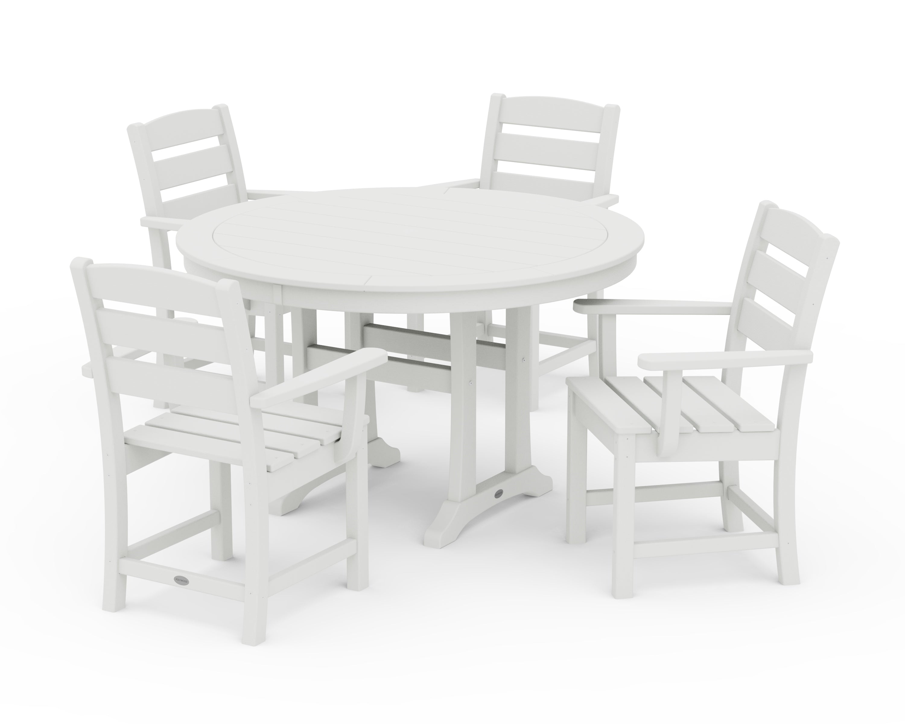 POLYWOOD Lakeside 5-Piece Round Dining Set with Trestle Legs in Vintage White