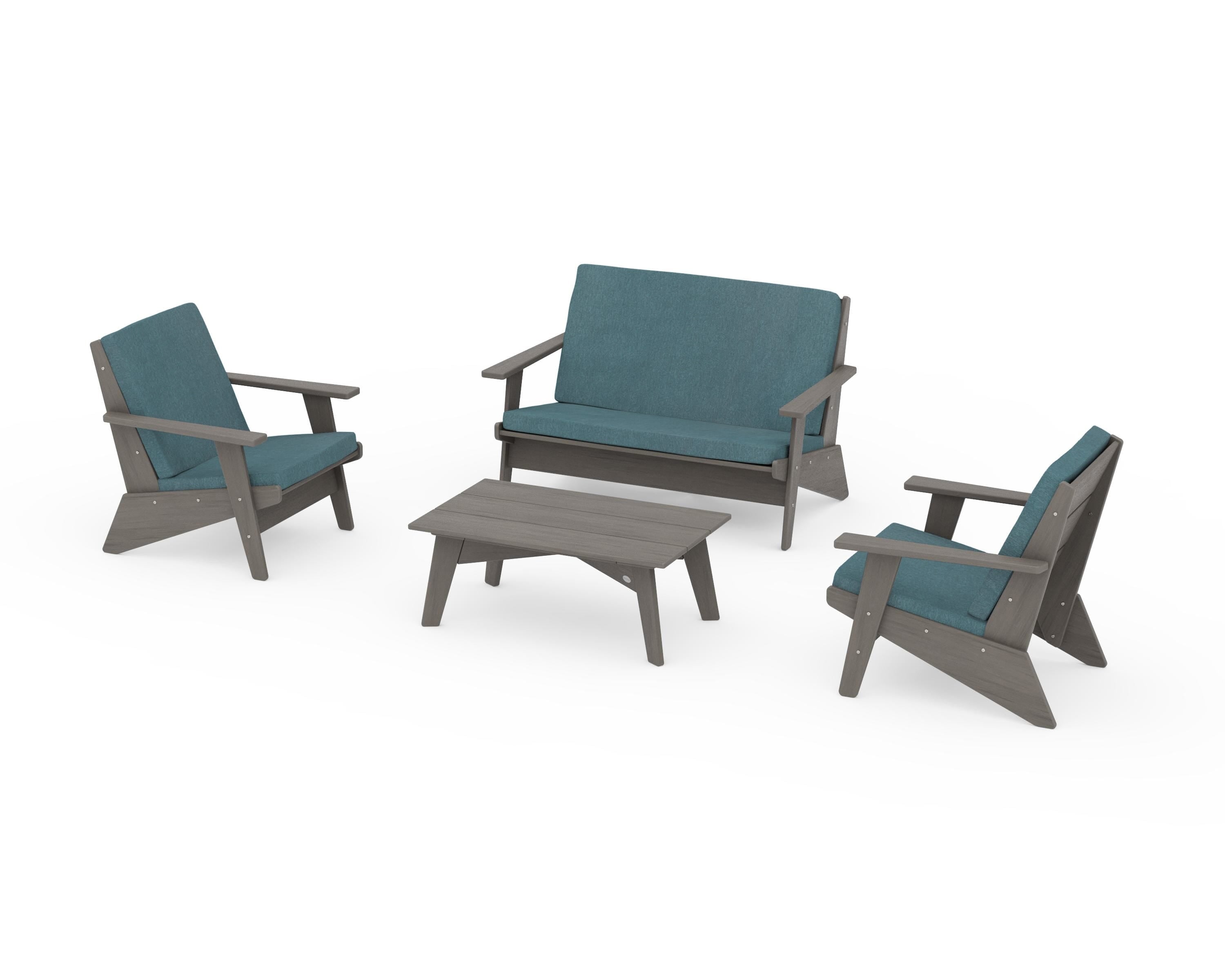 POLYWOOD Riviera Modern Lounge 4-Piece Set in Driftwood / Ocean Teal