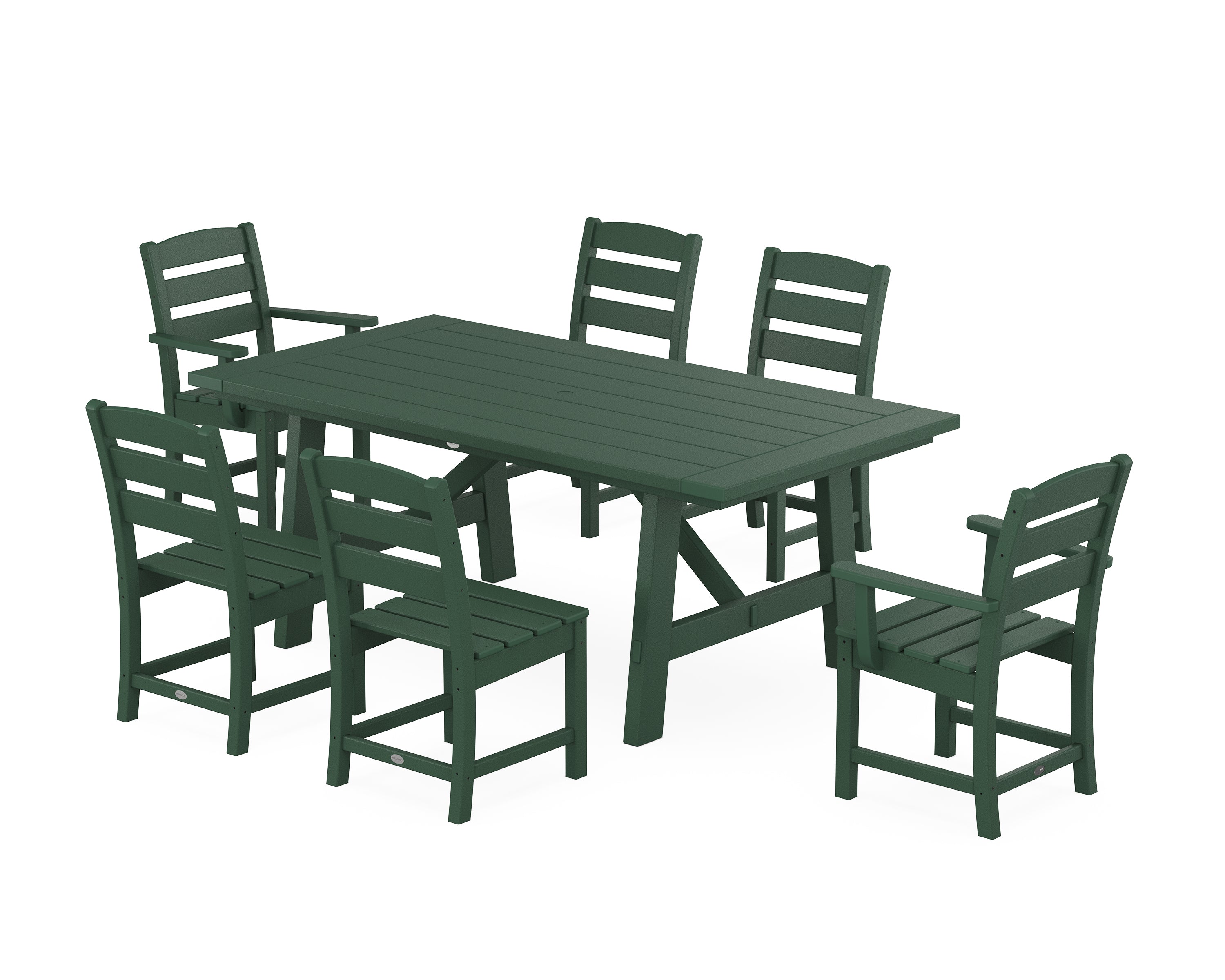 POLYWOOD Lakeside 7-Piece Rustic Farmhouse Dining Set in Green