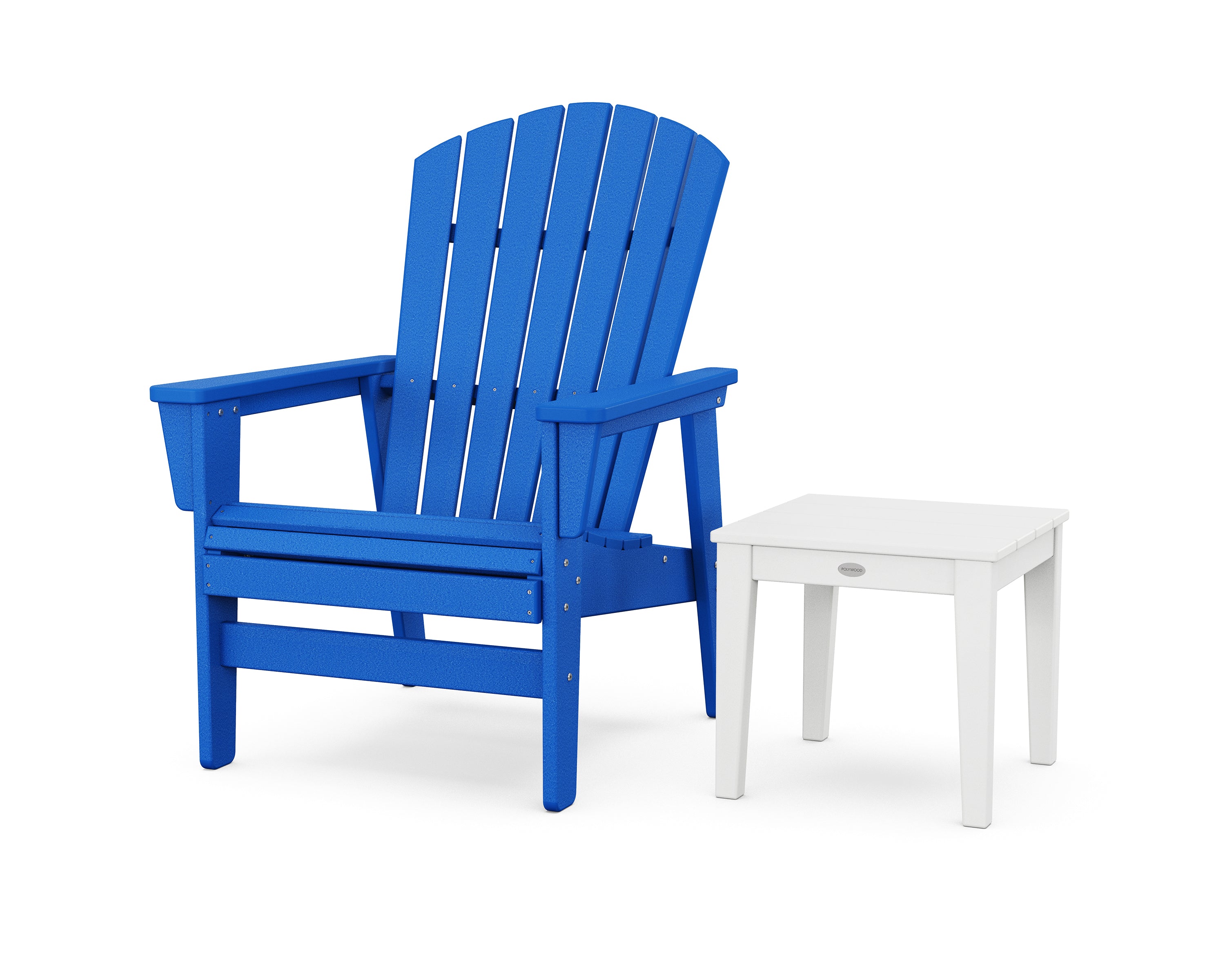 POLYWOOD Nautical Grand Upright Adirondack Chair with Side Table in Pacific Blue / White