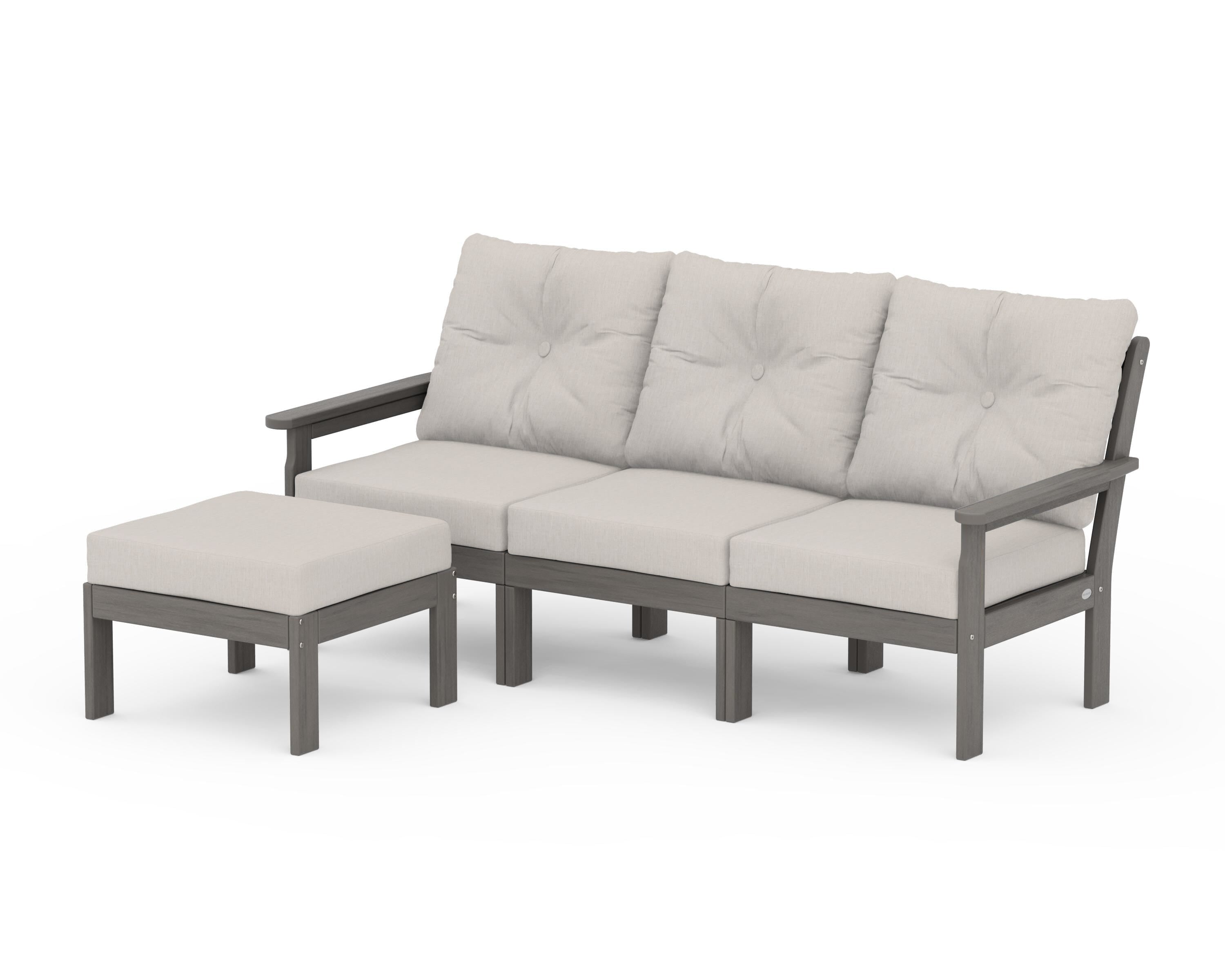 POLYWOOD Vineyard 4-Piece Sectional with Ottoman in Driftwood / Cast Ash