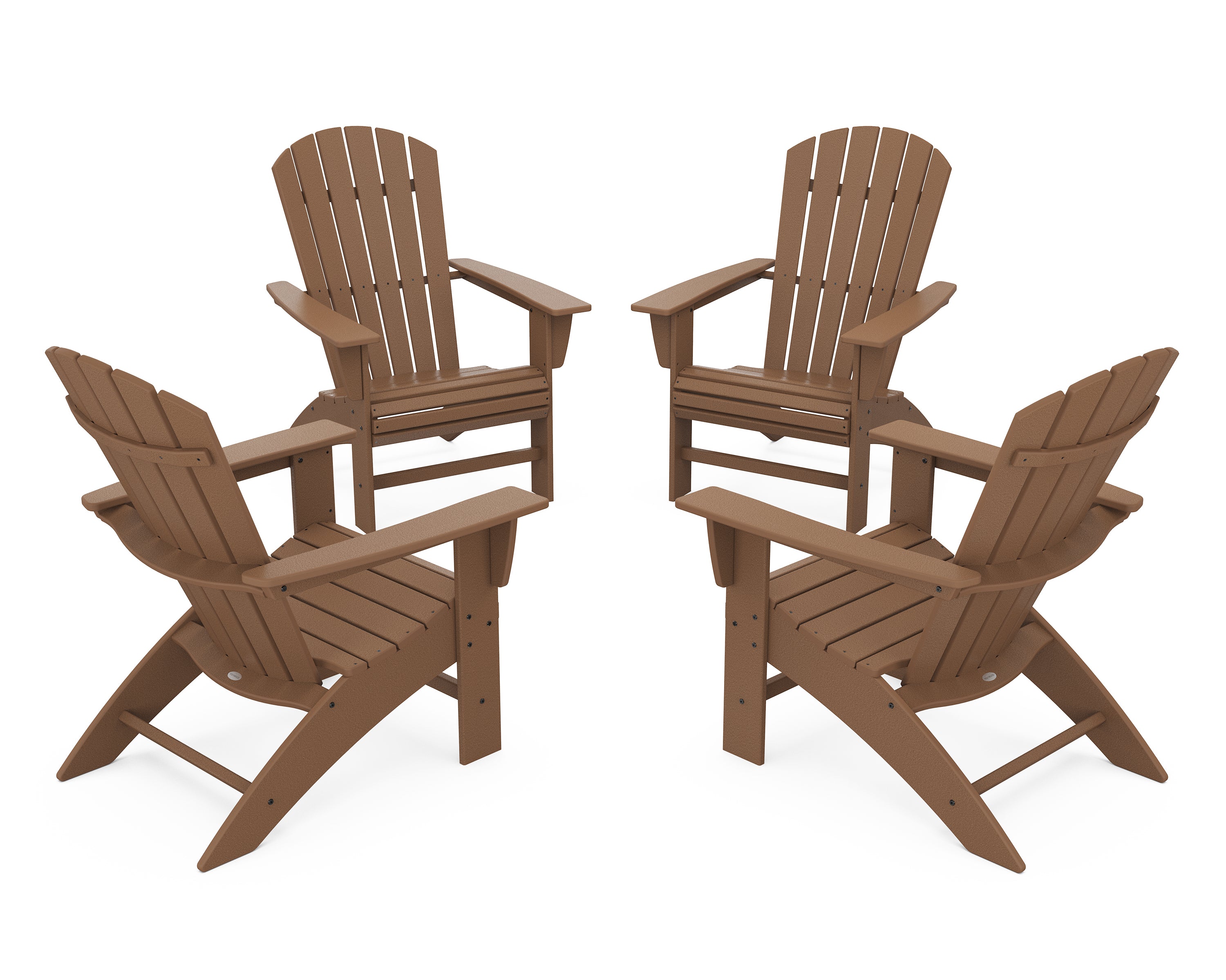 POLYWOOD 4-Piece Nautical Curveback Adirondack Chair Conversation Set in Teak