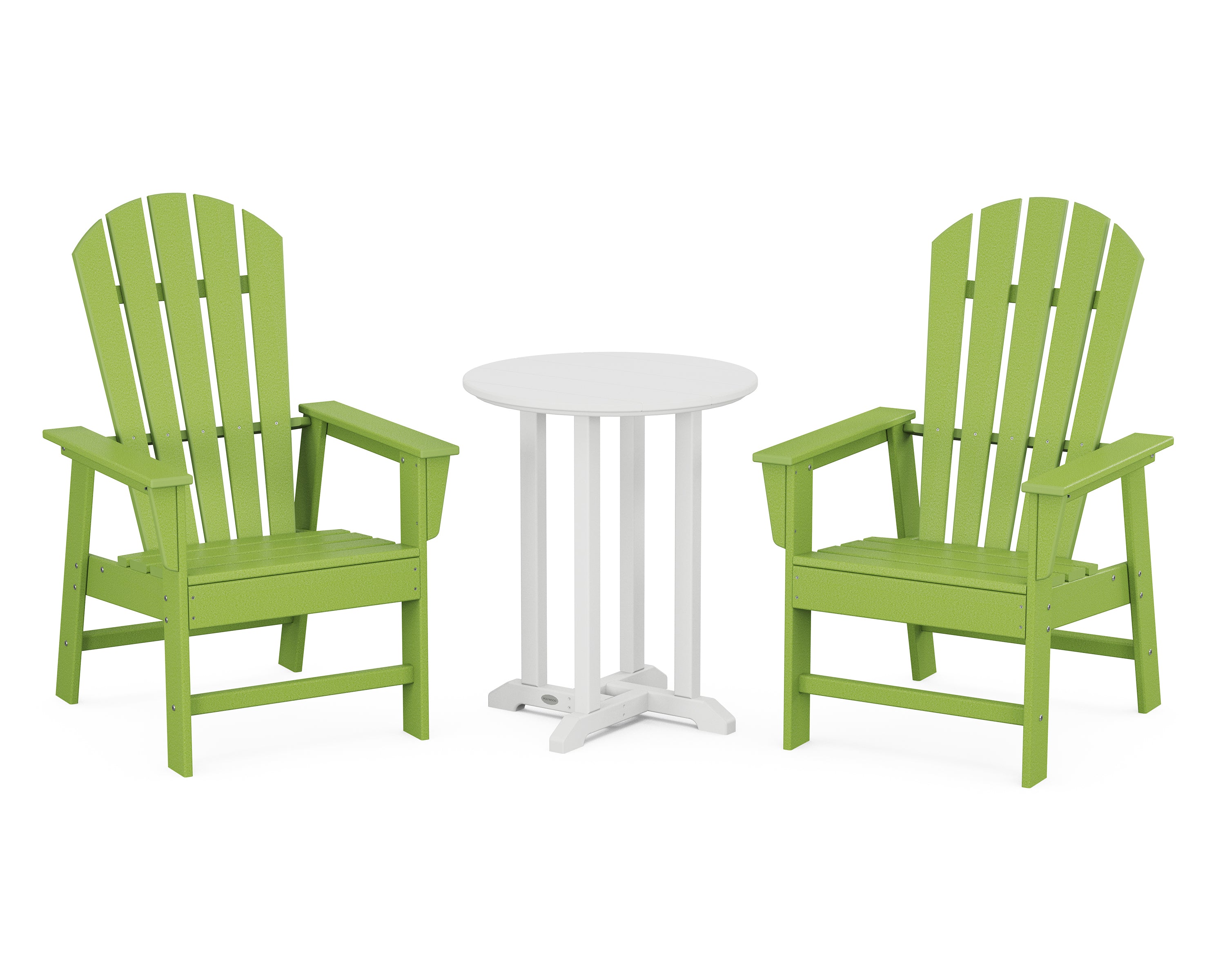 POLYWOOD South Beach 3-Piece Round Farmhouse Bistro Dining Set in Lime / White