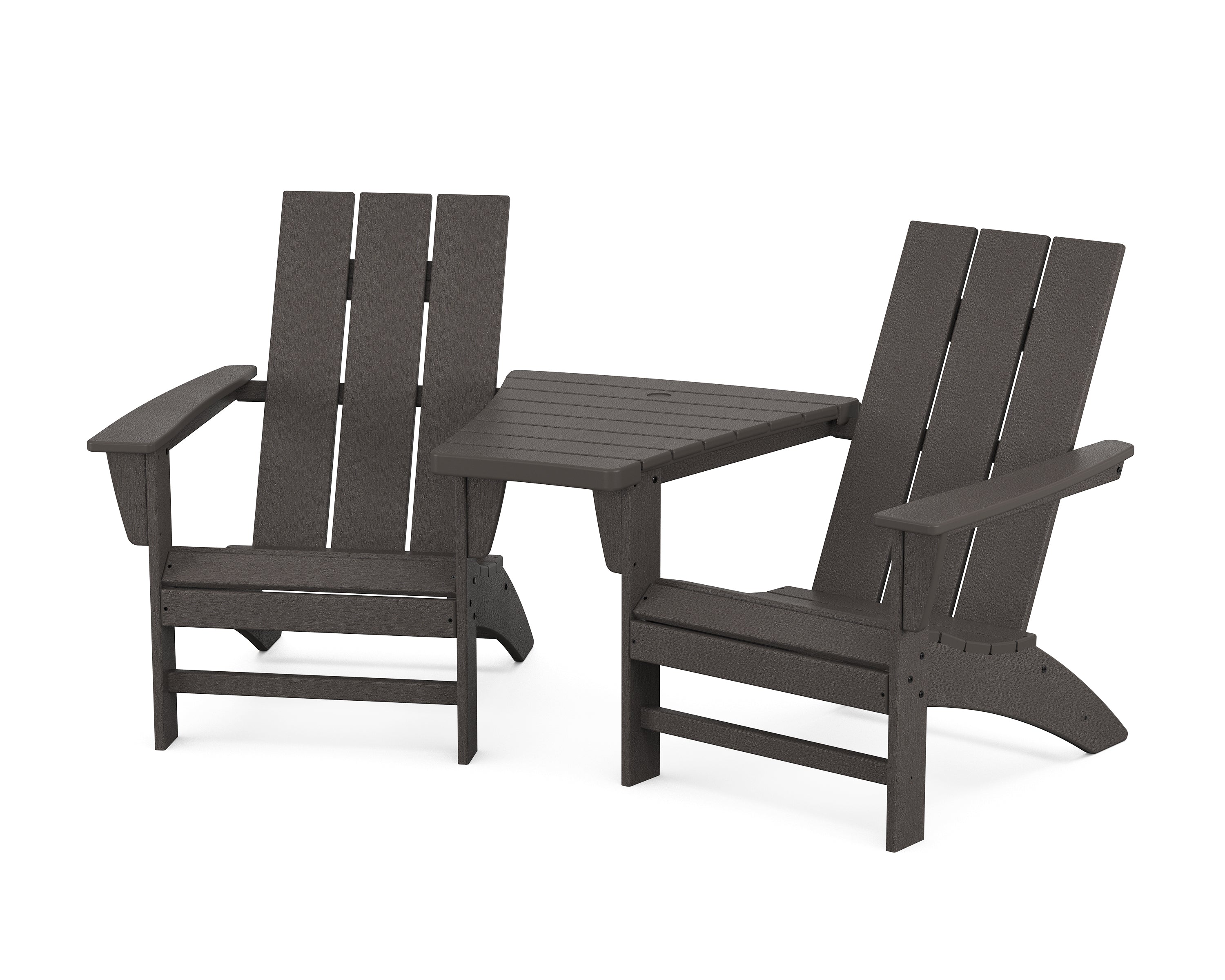 POLYWOOD® Modern 3-Piece Adirondack Set with Angled Connecting Table in Vintage Coffee
