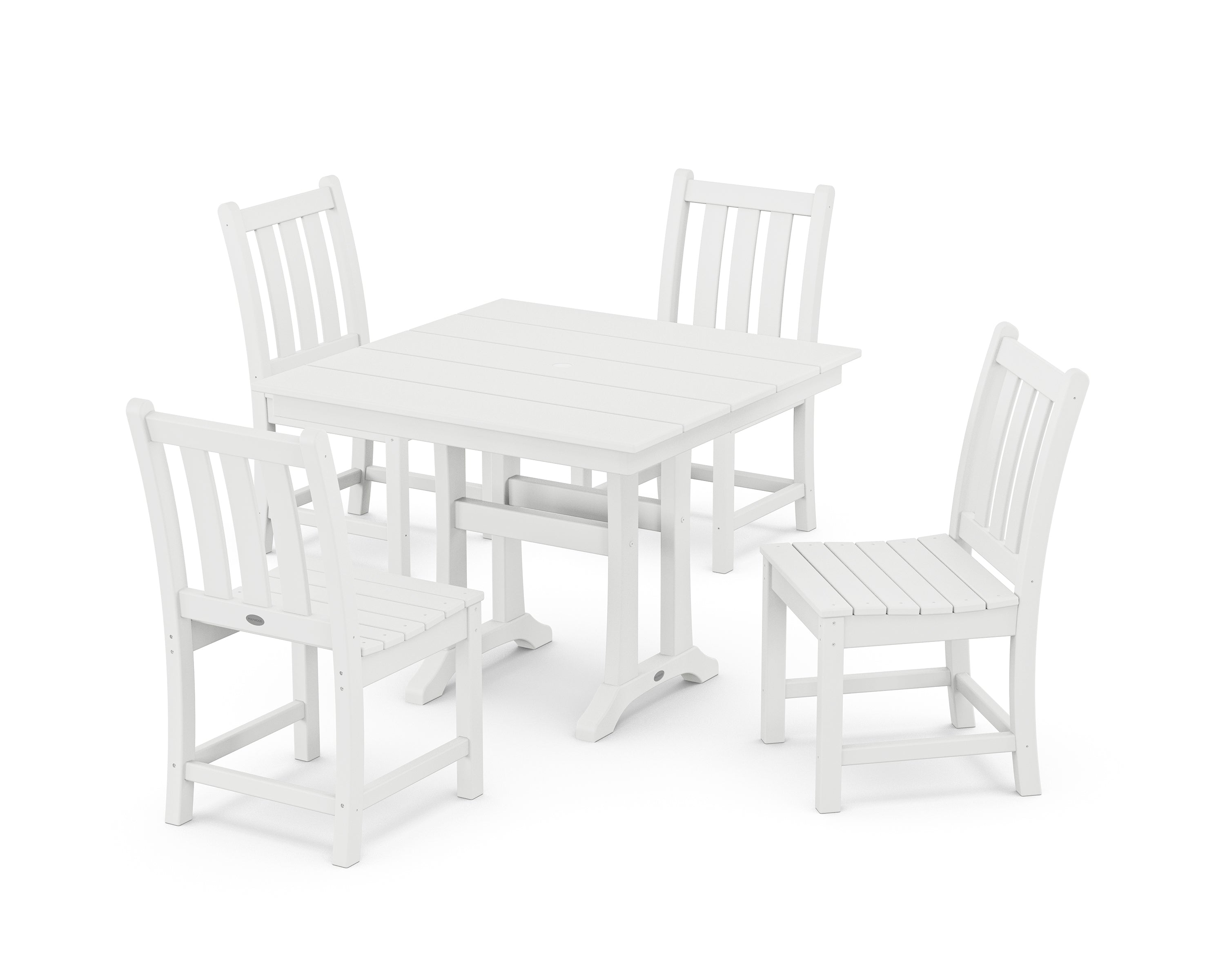 POLYWOOD® Traditional Garden 5-Piece Farmhouse Trestle Dining Set in White