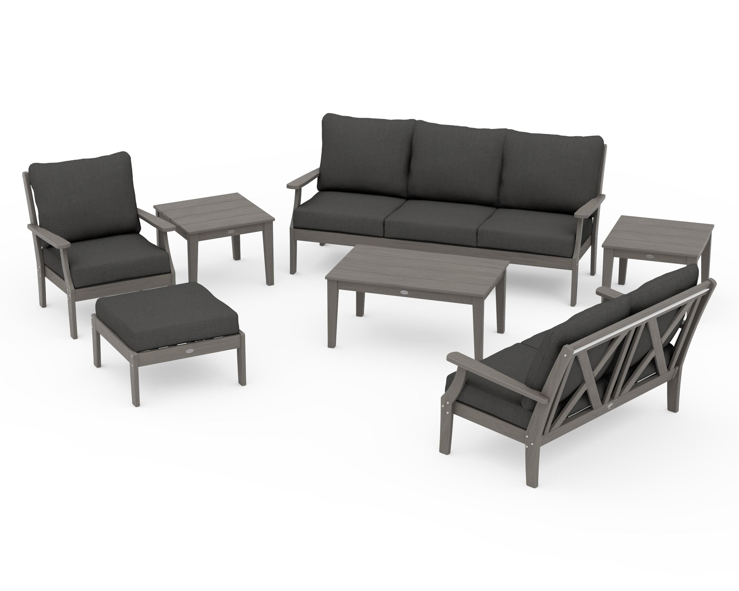 POLYWOOD Braxton 7-Piece Deep Seating Set in Driftwood / Spectrum Carbon