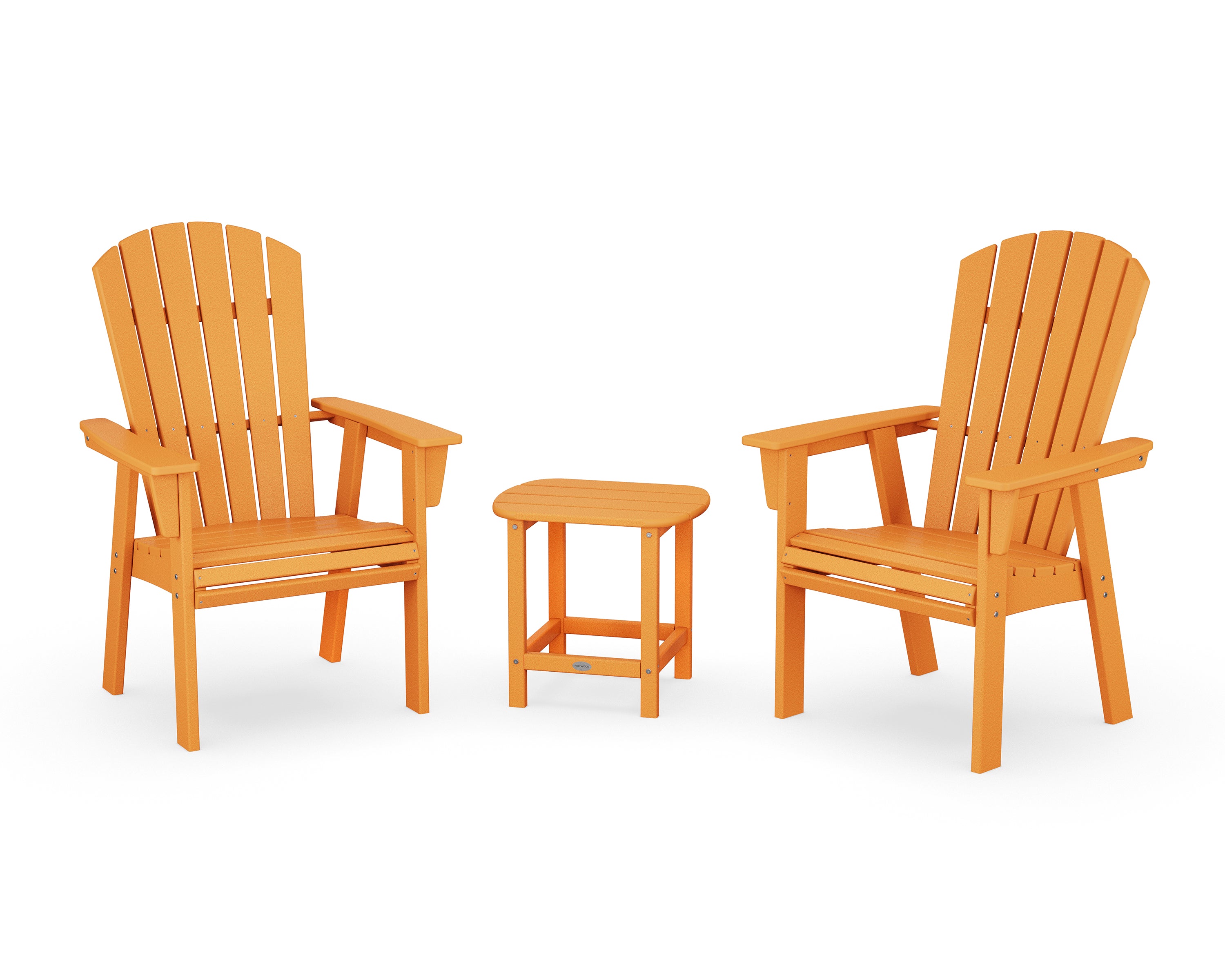 POLYWOOD Nautical 3-Piece Curveback Upright Adirondack Chair Set in Tangerine