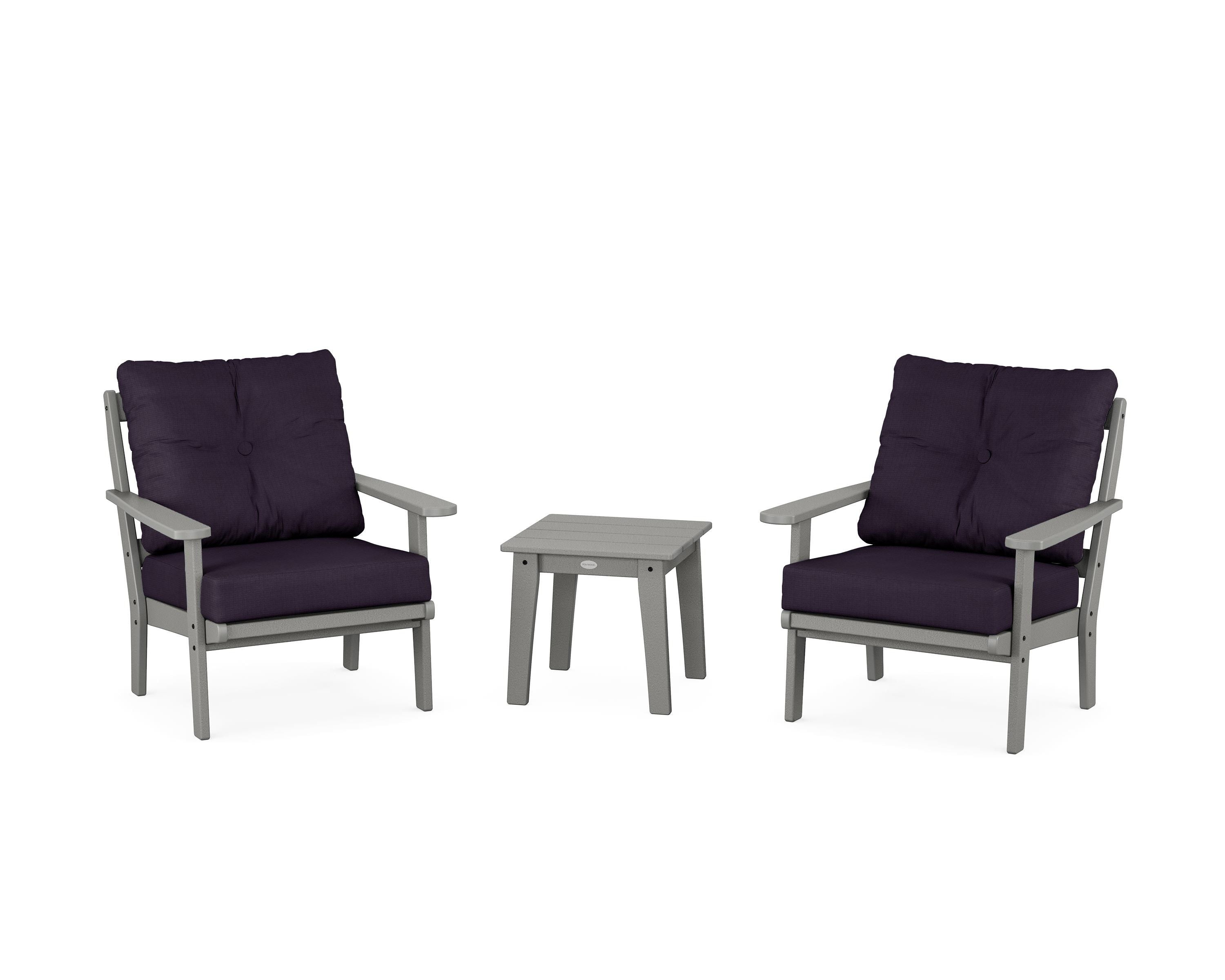 POLYWOOD Mission 3-Piece Deep Seating Set in Slate Grey / Navy Linen