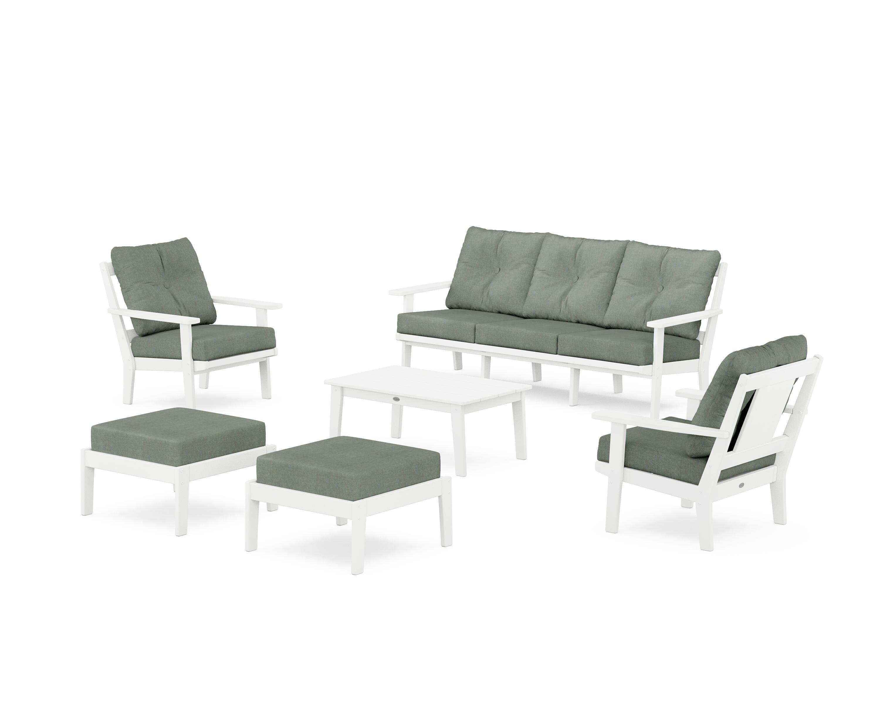 POLYWOOD Prairie 6-Piece Lounge Sofa Set in White / Cast Sage