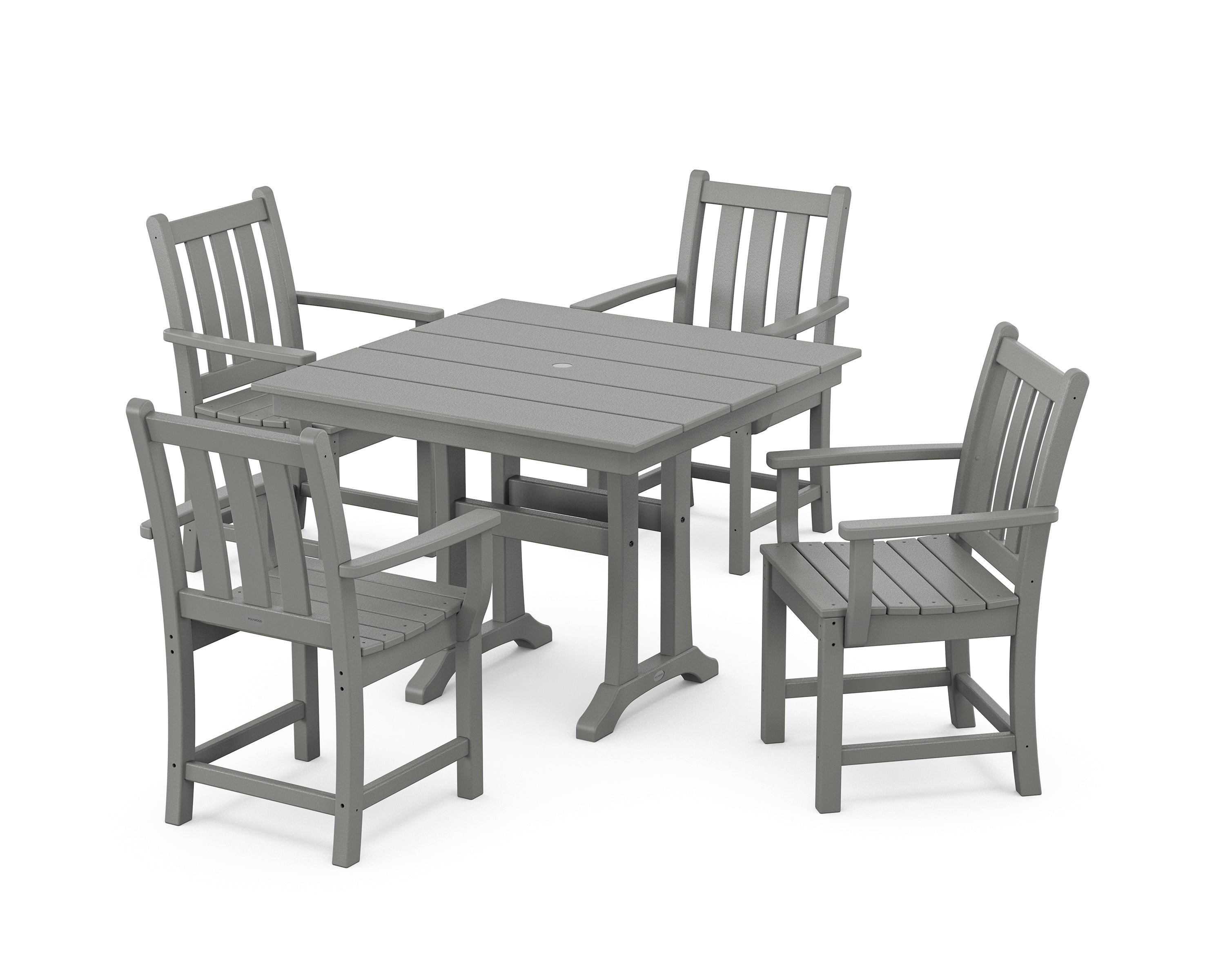 POLYWOOD Traditional Garden 5-Piece Farmhouse Dining Set With Trestle Legs in Slate Grey
