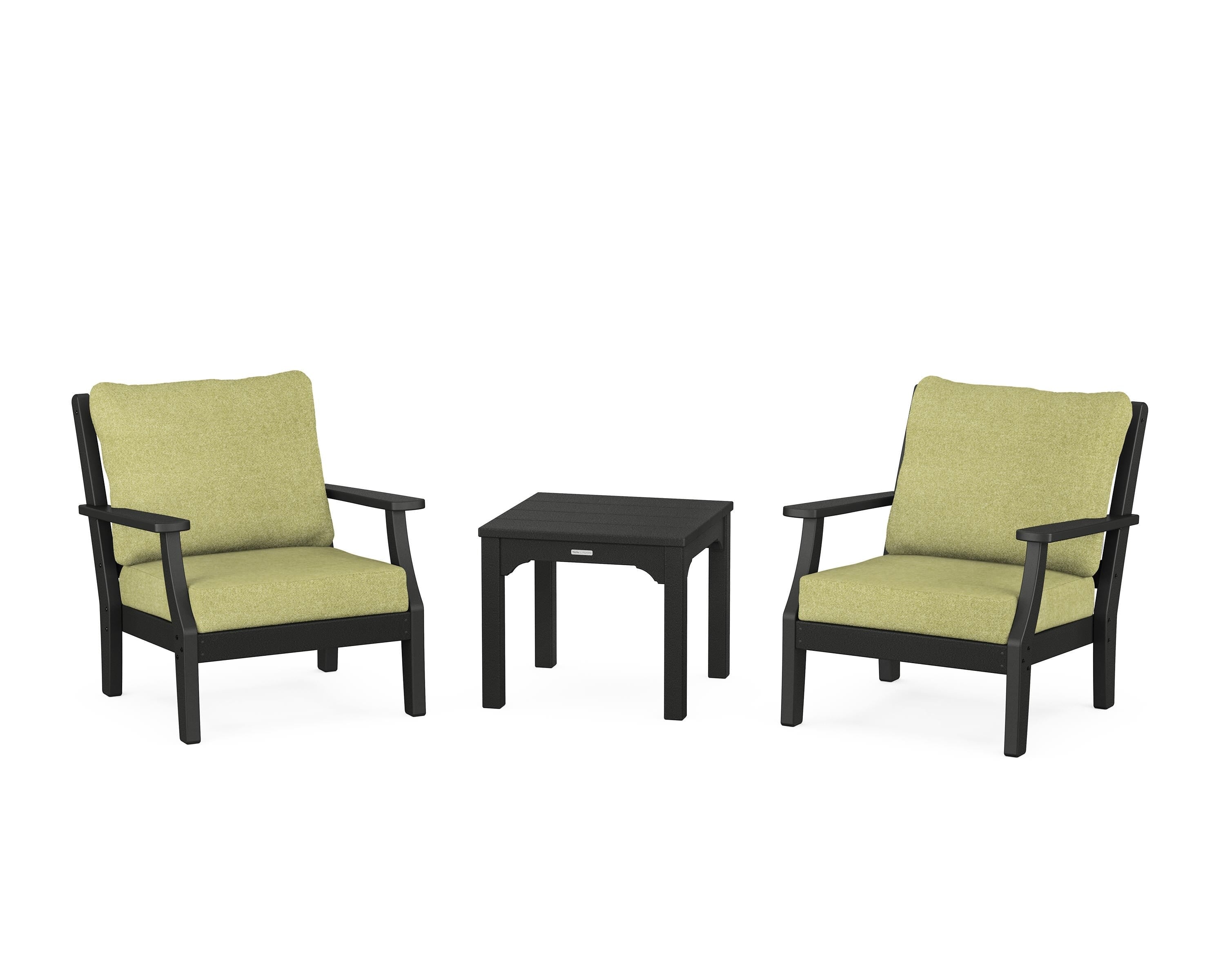 Martha Stewart by POLYWOOD Chinoiserie 3-Piece Deep Seating Set in Black / Chartreuse Boucle