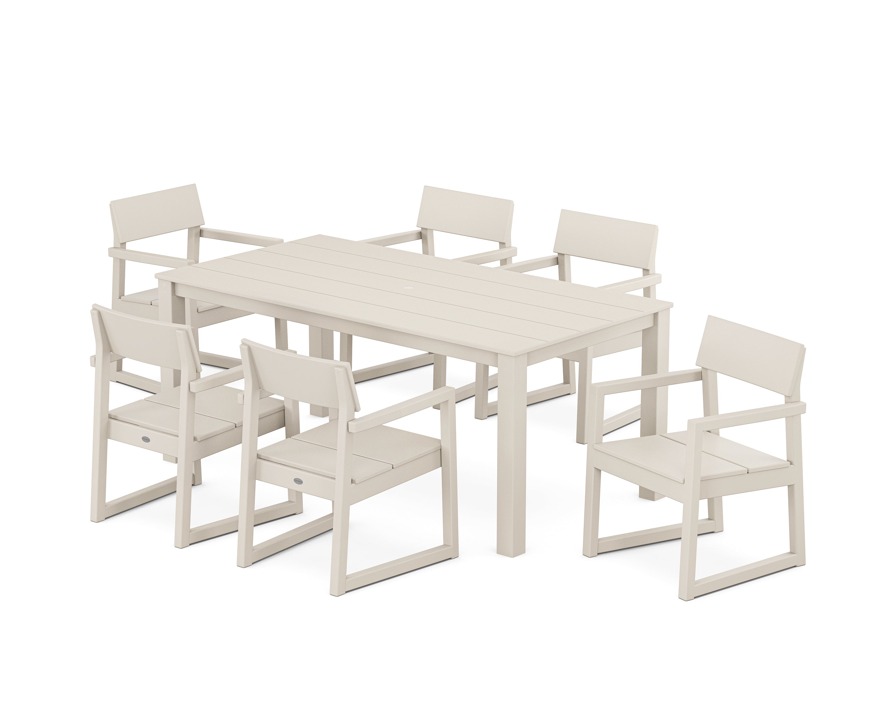 POLYWOOD EDGE Arm Chair 7-Piece Parsons Dining Set in Sand