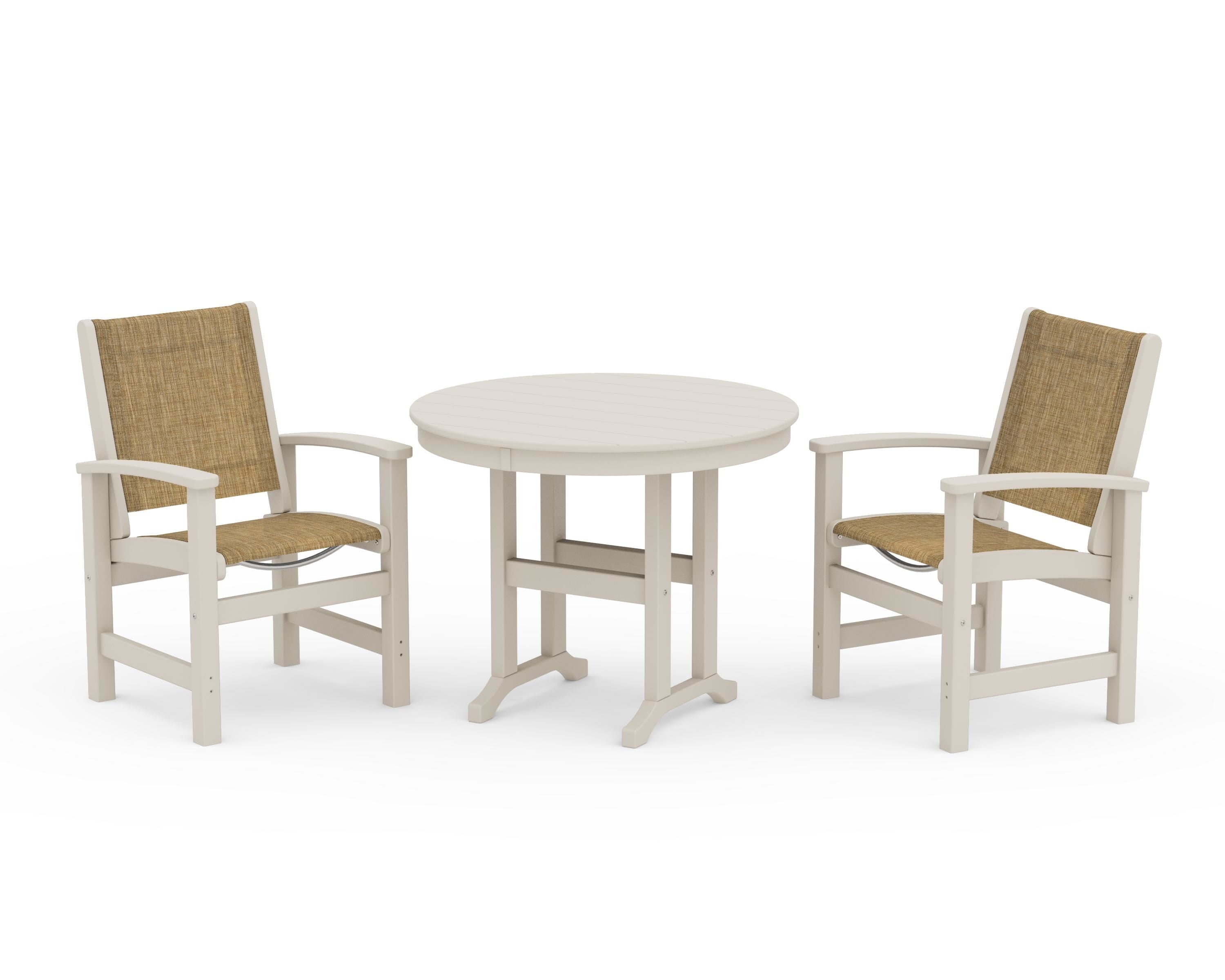 POLYWOOD Coastal 3-Piece Round Dining Set in Sand / Burlap Sling