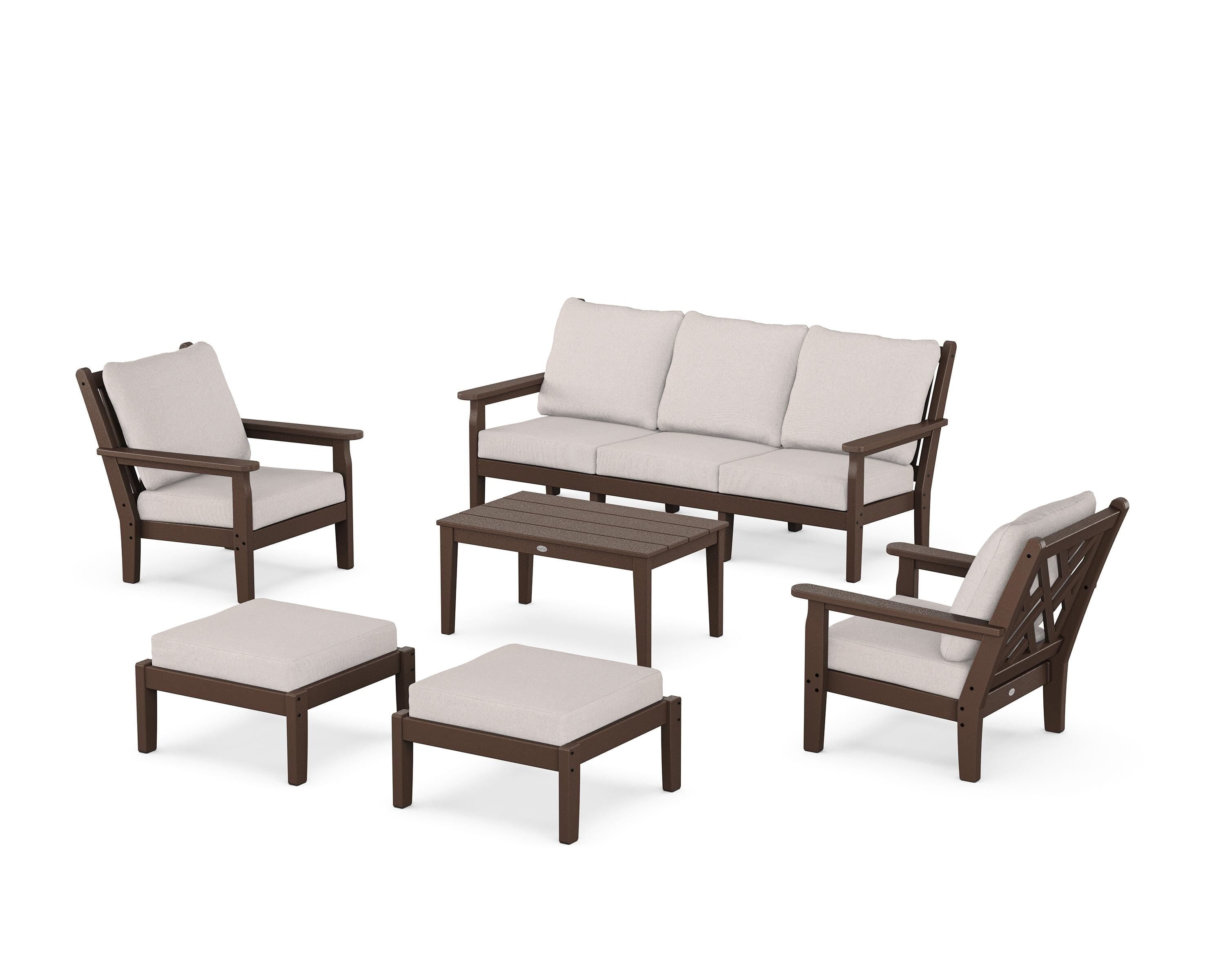 POLYWOOD Chippendale 6-Piece Lounge Sofa Set in Mahogany / Dune Burlap