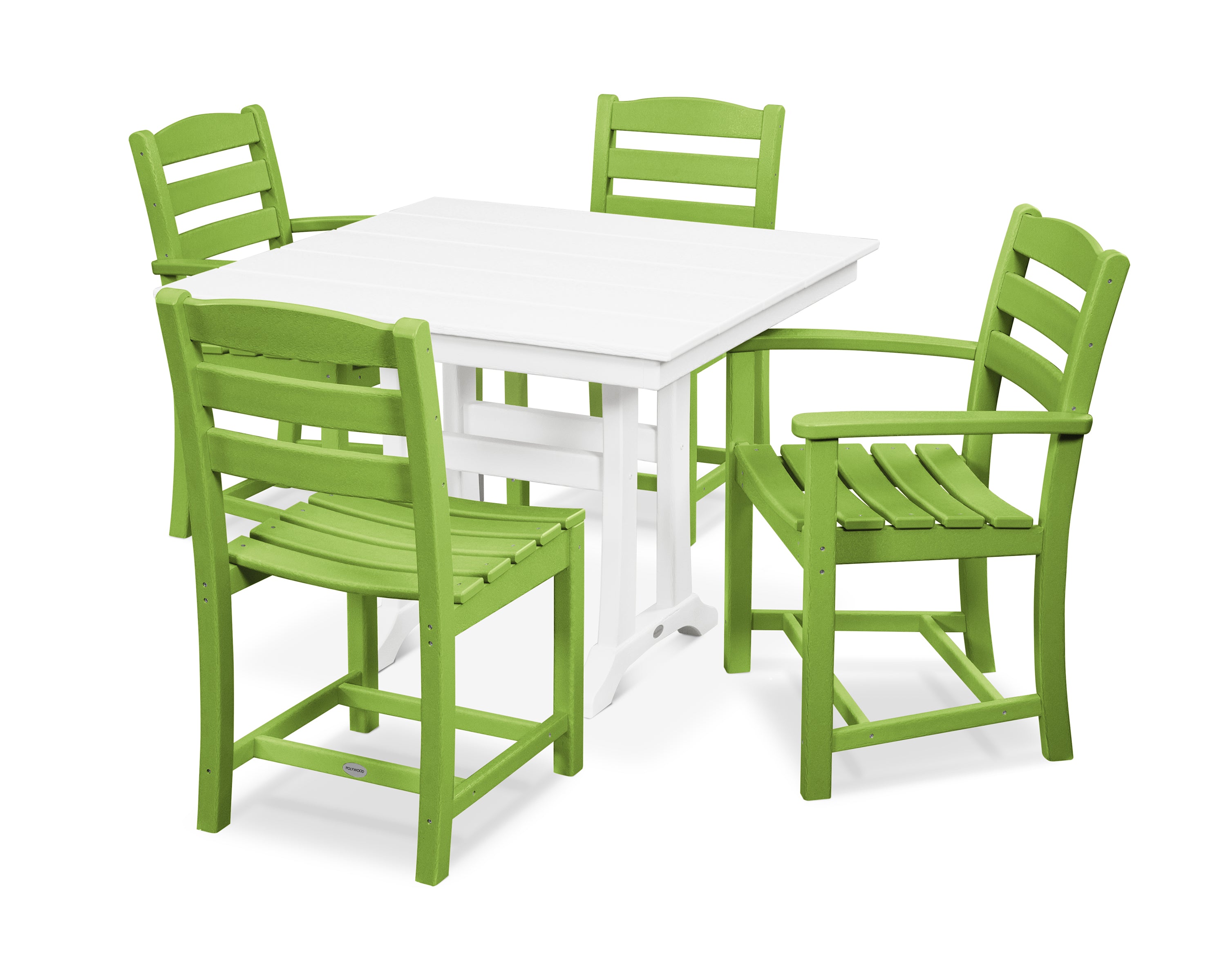 POLYWOOD® La Casa Café 5-Piece Farmhouse Dining Set with Trestle Legs in Lime / White
