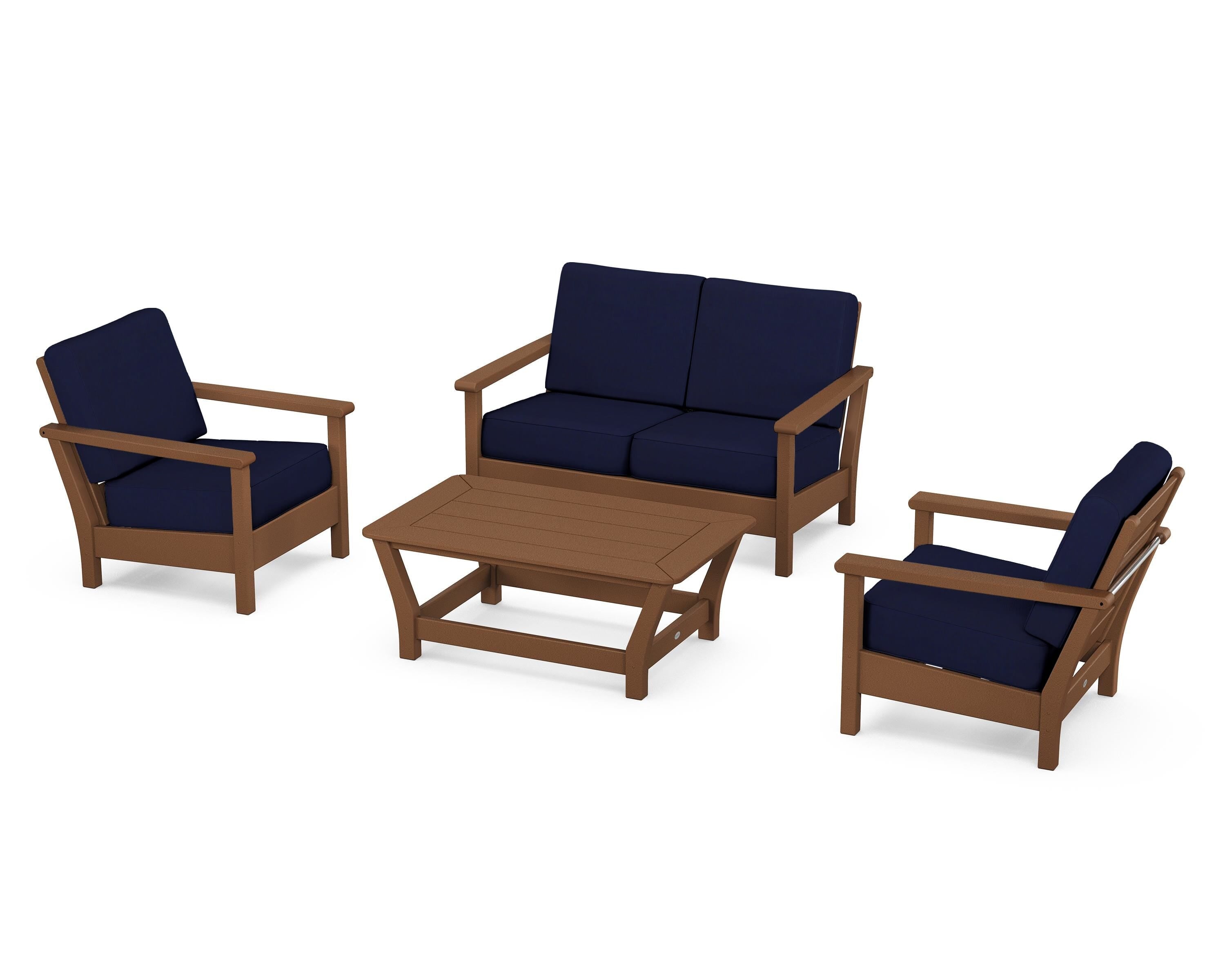 POLYWOOD Harbour 4-Piece Deep Seating Set in Teak / Navy