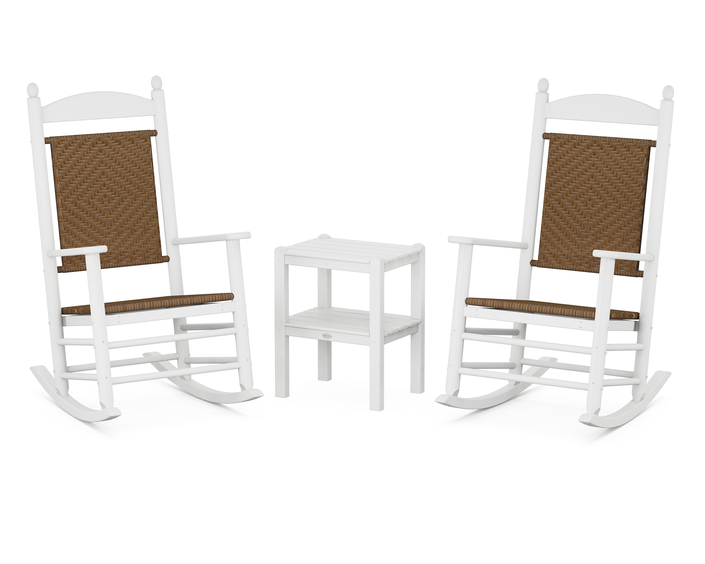 POLYWOOD Jefferson 3-Piece Woven Rocker Set in White / Tigerwood