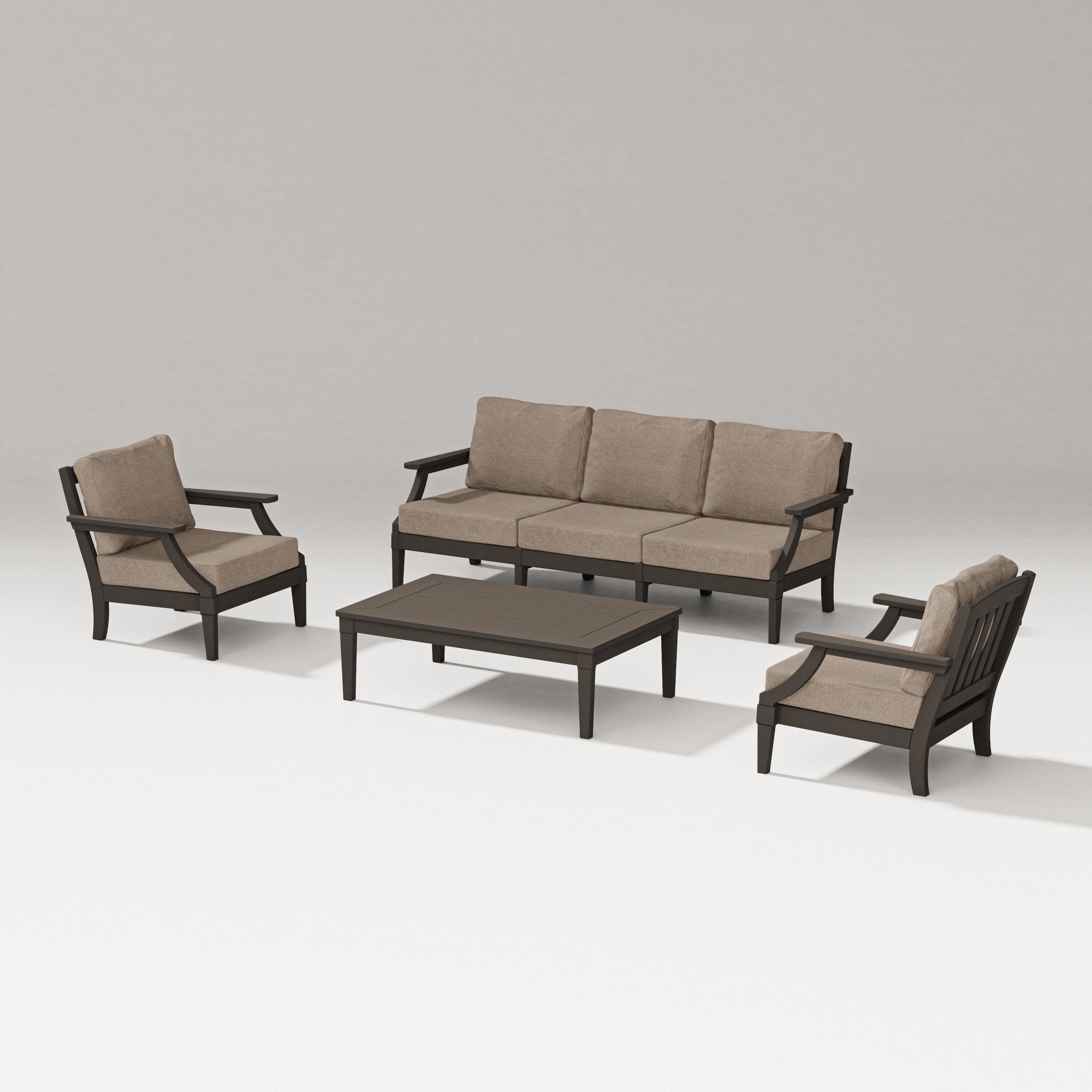 PW Designer Series Estate 4-Piece Lounge Sofa Set in Vintage Coffee / Spiced Burlap