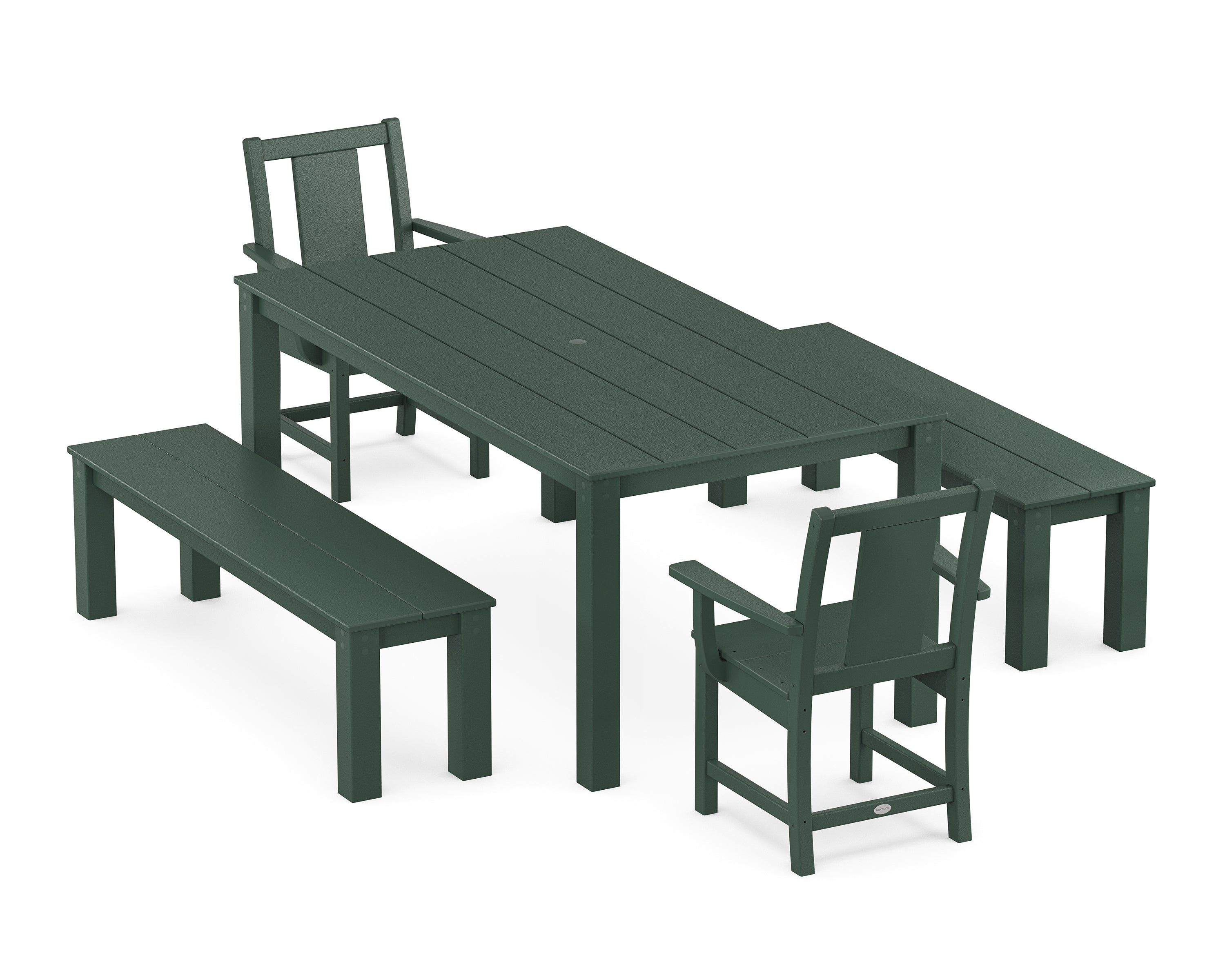 POLYWOOD Prairie 5-Piece Parsons Dining Set with Benches in Green