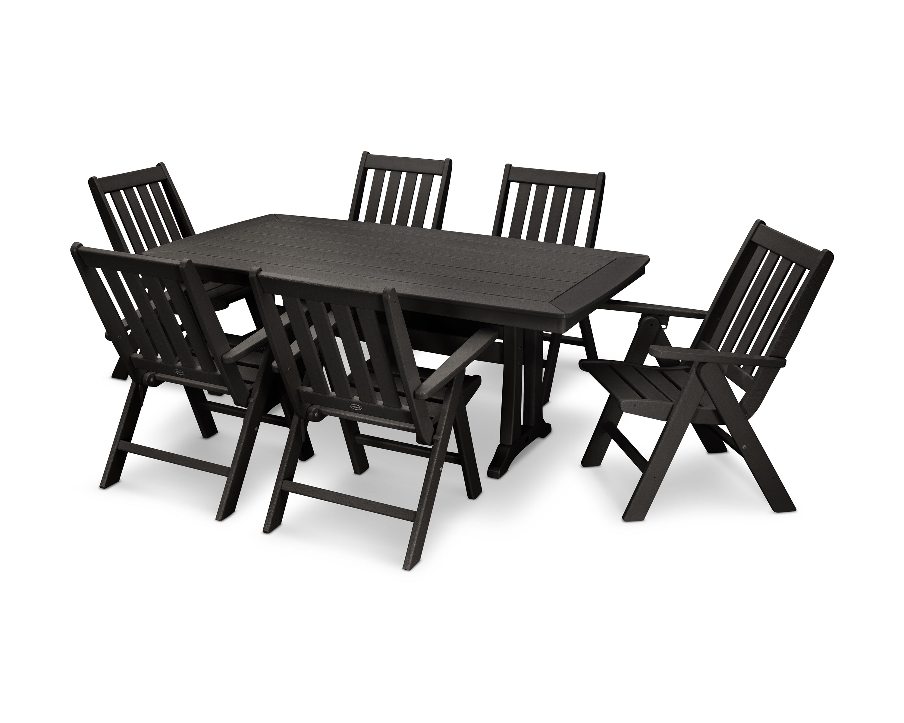 POLYWOOD Vineyard Folding Chair 7-Piece Dining Set with Trestle Legs in Black