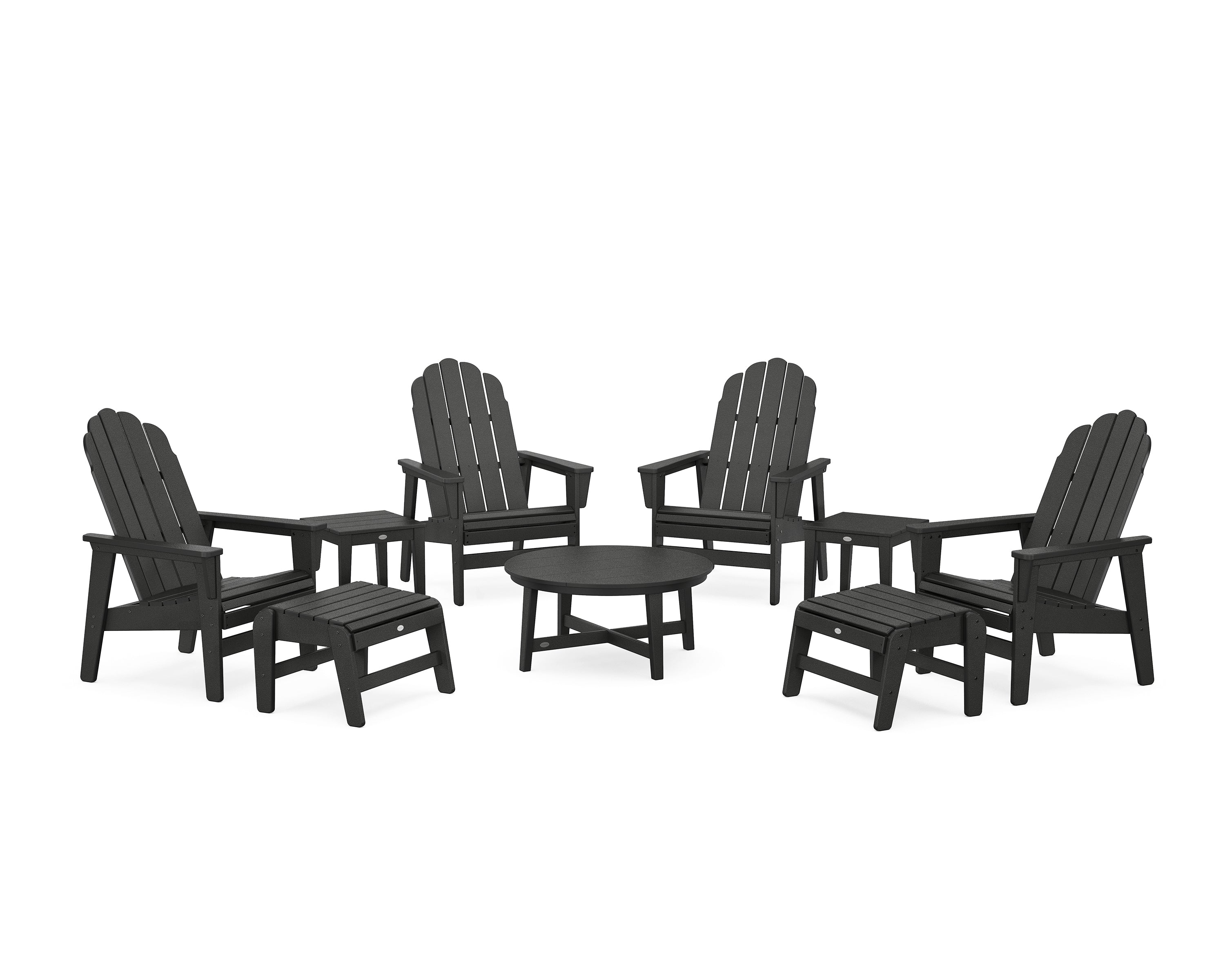 POLYWOOD Vineyard Grand Upright Adirondack 9-Piece Conversation Set in Black