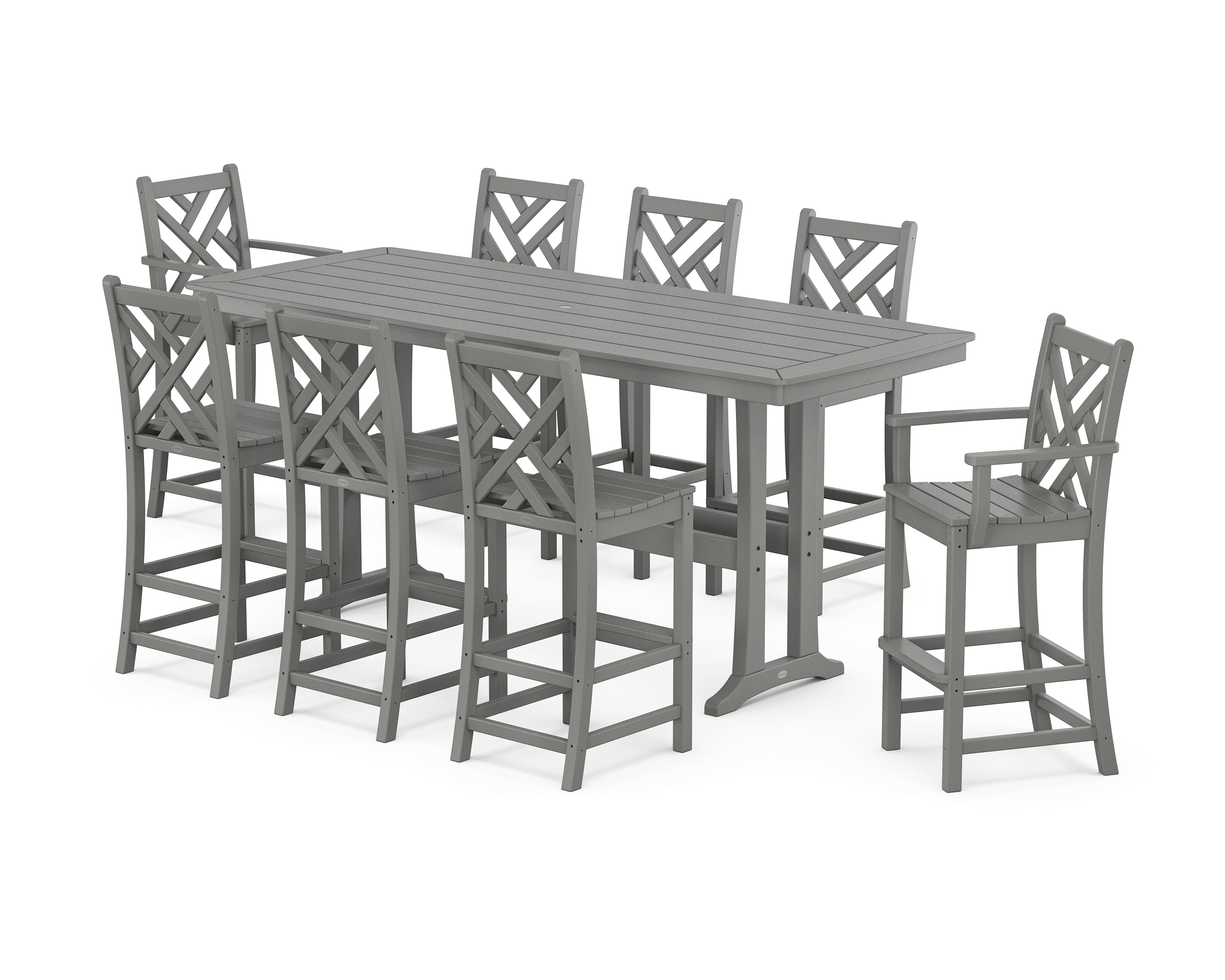 POLYWOOD Chippendale 9-Piece Bar Set with Trestle Legs in Slate Grey