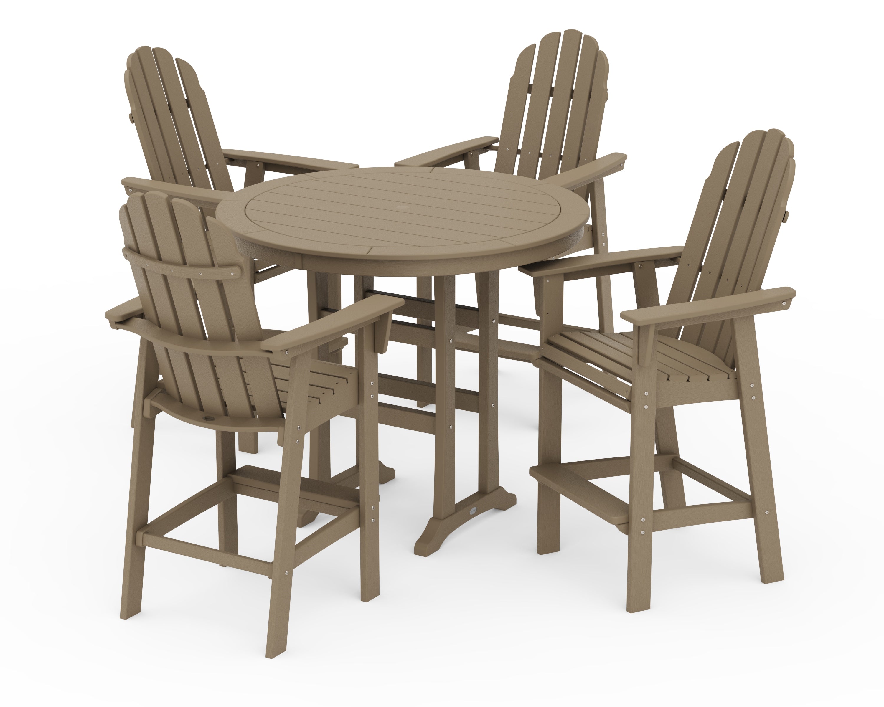 POLYWOOD Vineyard Curveback Adirondack 5-Piece Nautical Trestle Bar Set in Vintage Sahara