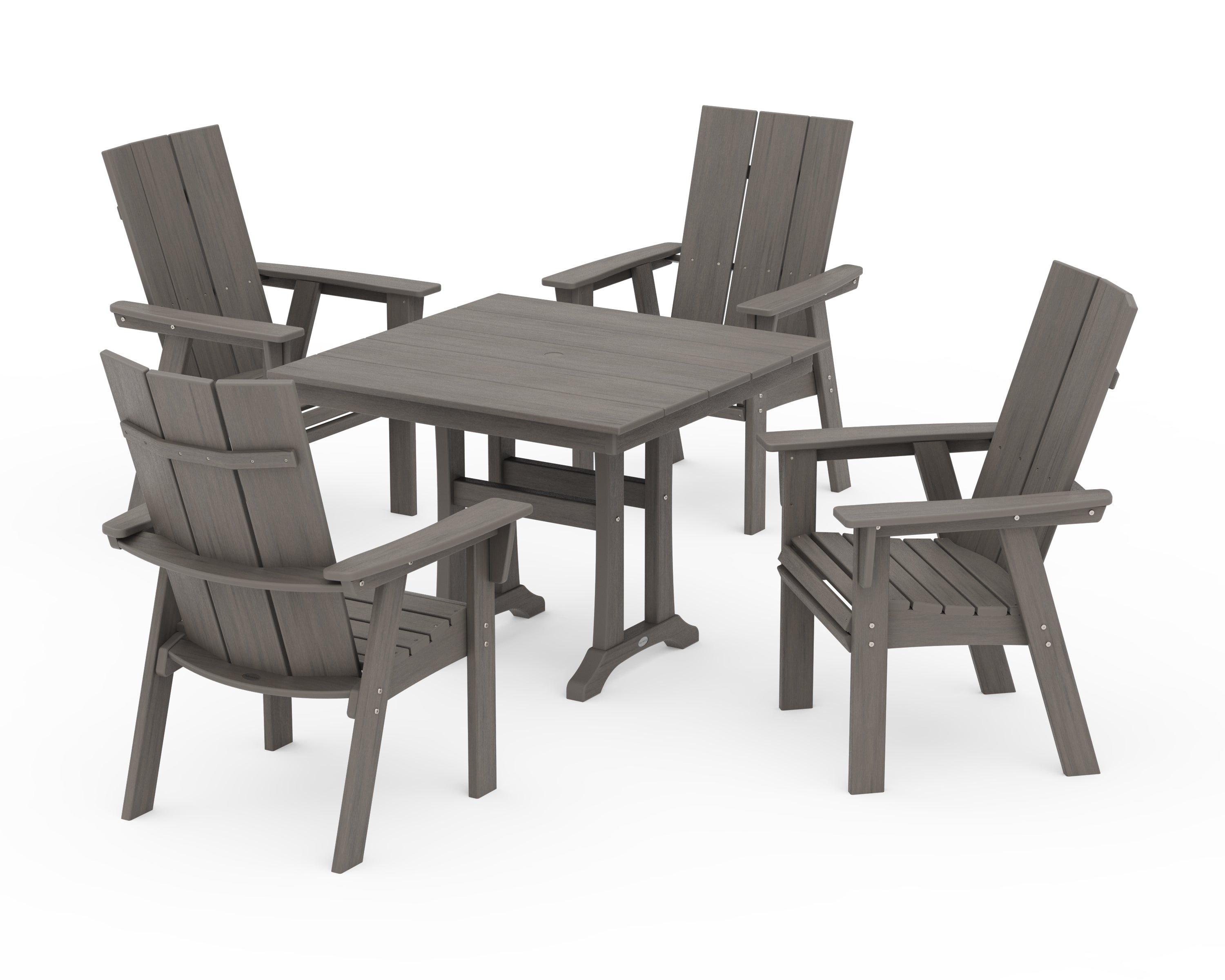 POLYWOOD Modern Curveback Adirondack 5-Piece Farmhouse Trestle Dining Set in Driftwood