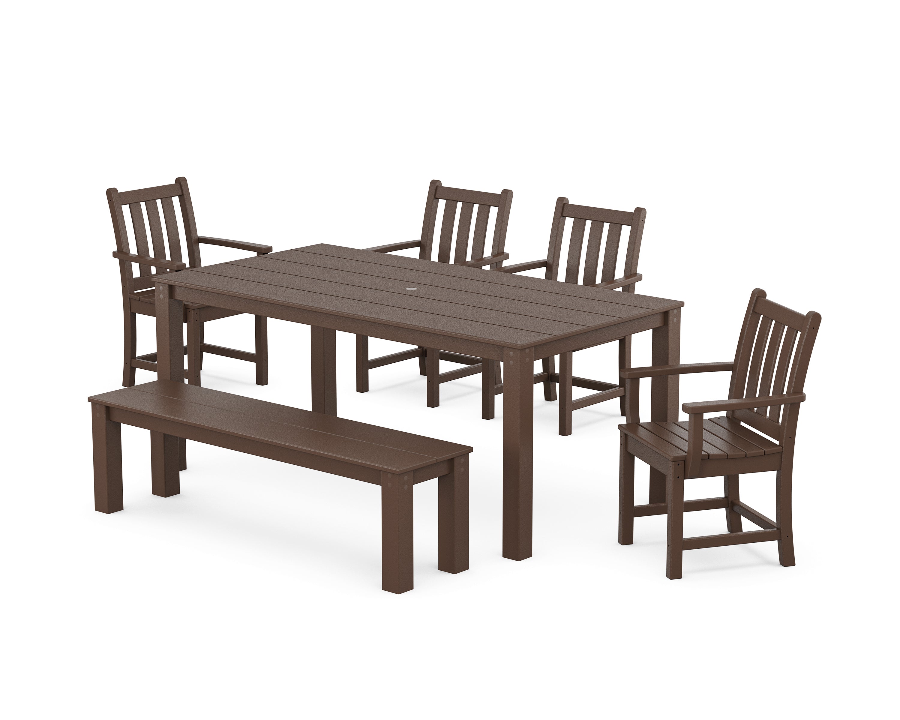 POLYWOOD Traditional Garden 6-Piece Parsons Dining Set with Bench in Mahogany