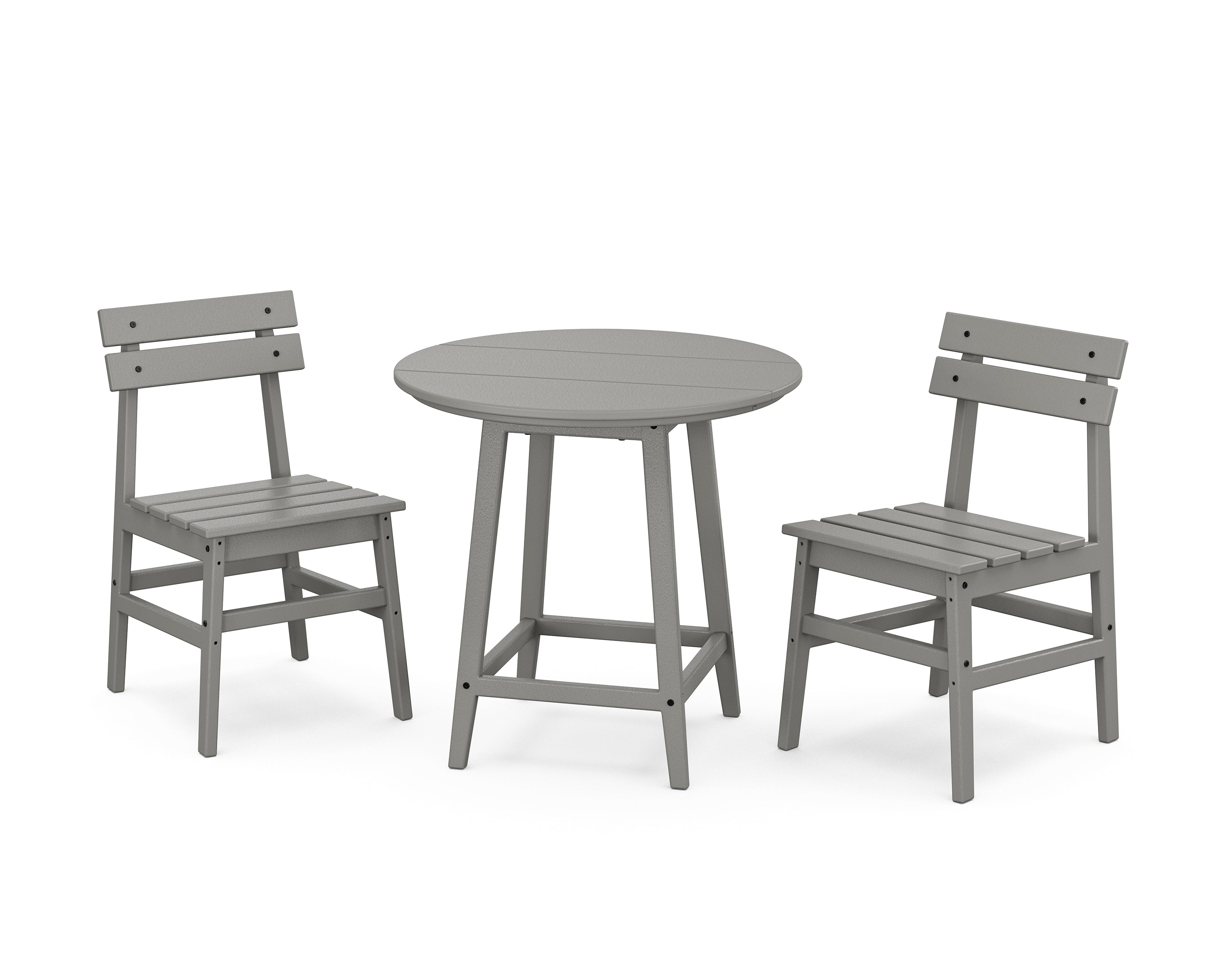 POLYWOOD Modern Studio Plaza Chair 3-Piece Round Bistro Dining Set in Slate Grey