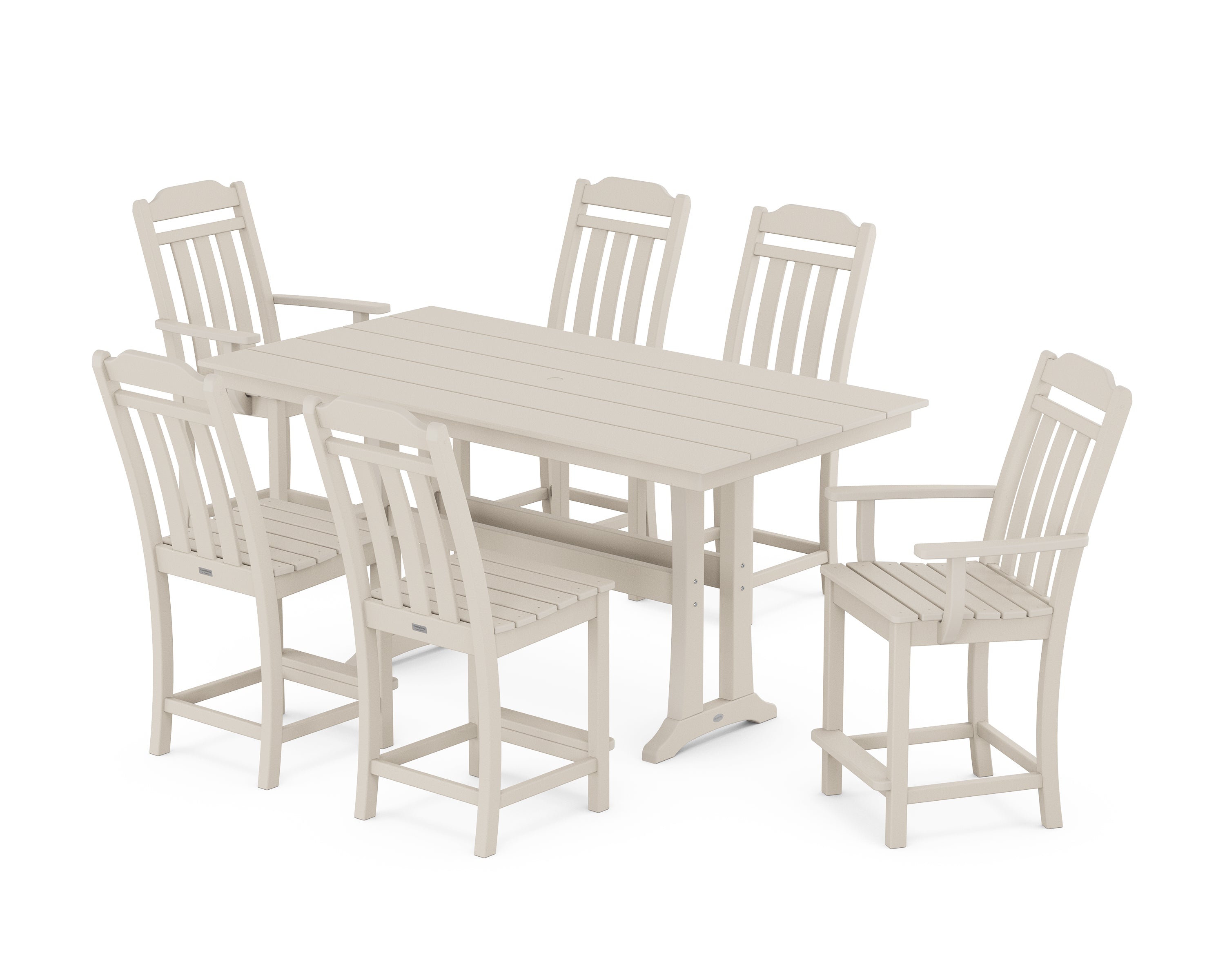 POLYWOOD Country Living 7-Piece Farmhouse Counter Set with Trestle Legs in Sand