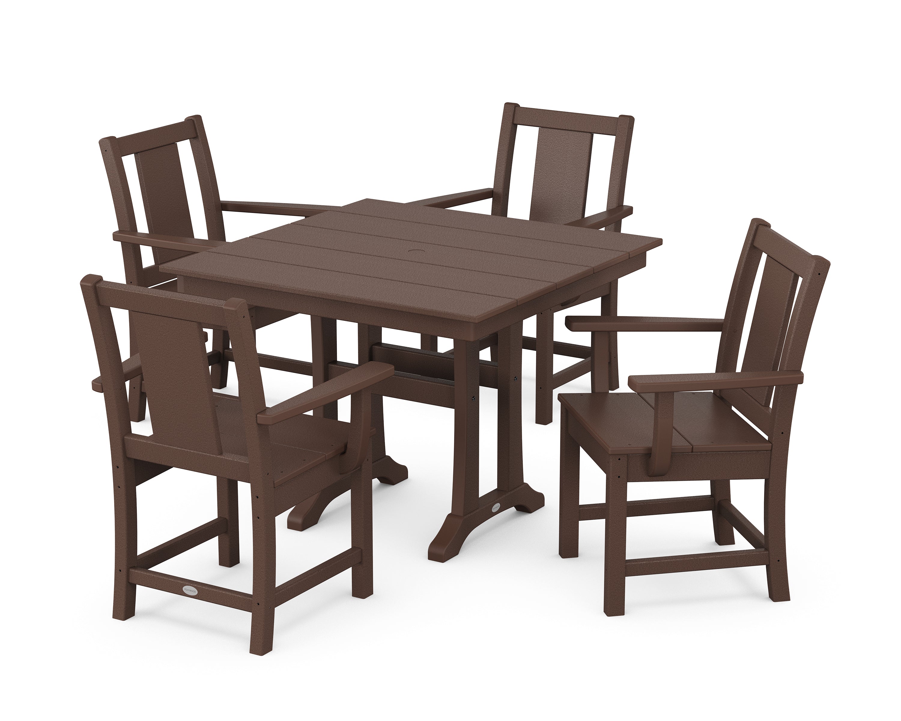 POLYWOOD Prairie 5-Piece Farmhouse Dining Set with Trestle Legs in Mahogany