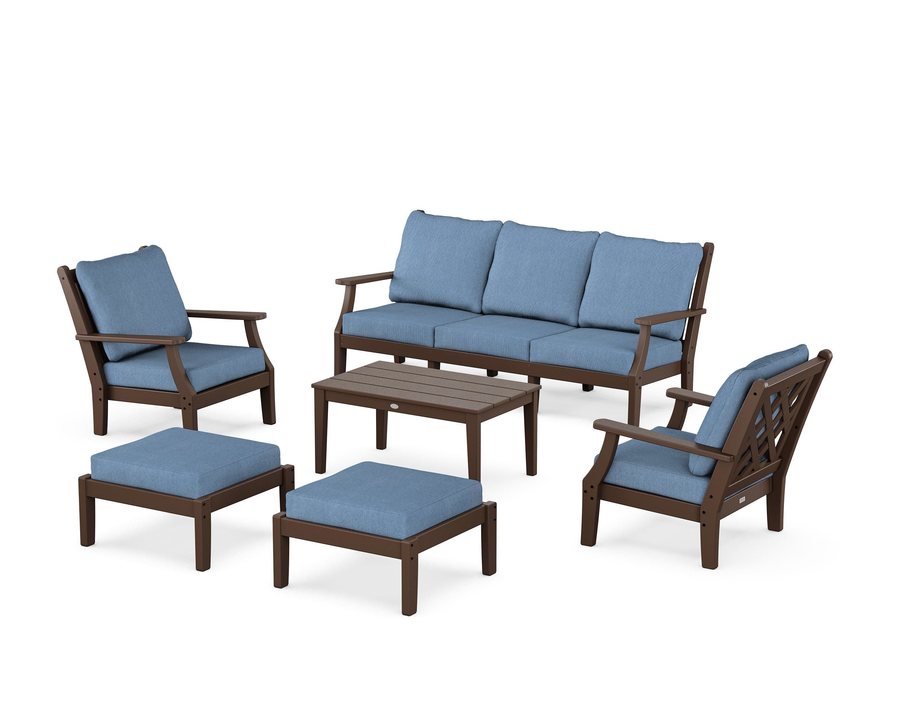 Country Living Wovendale 6-Piece Lounge Sofa Set in Mahogany / Sky Blue