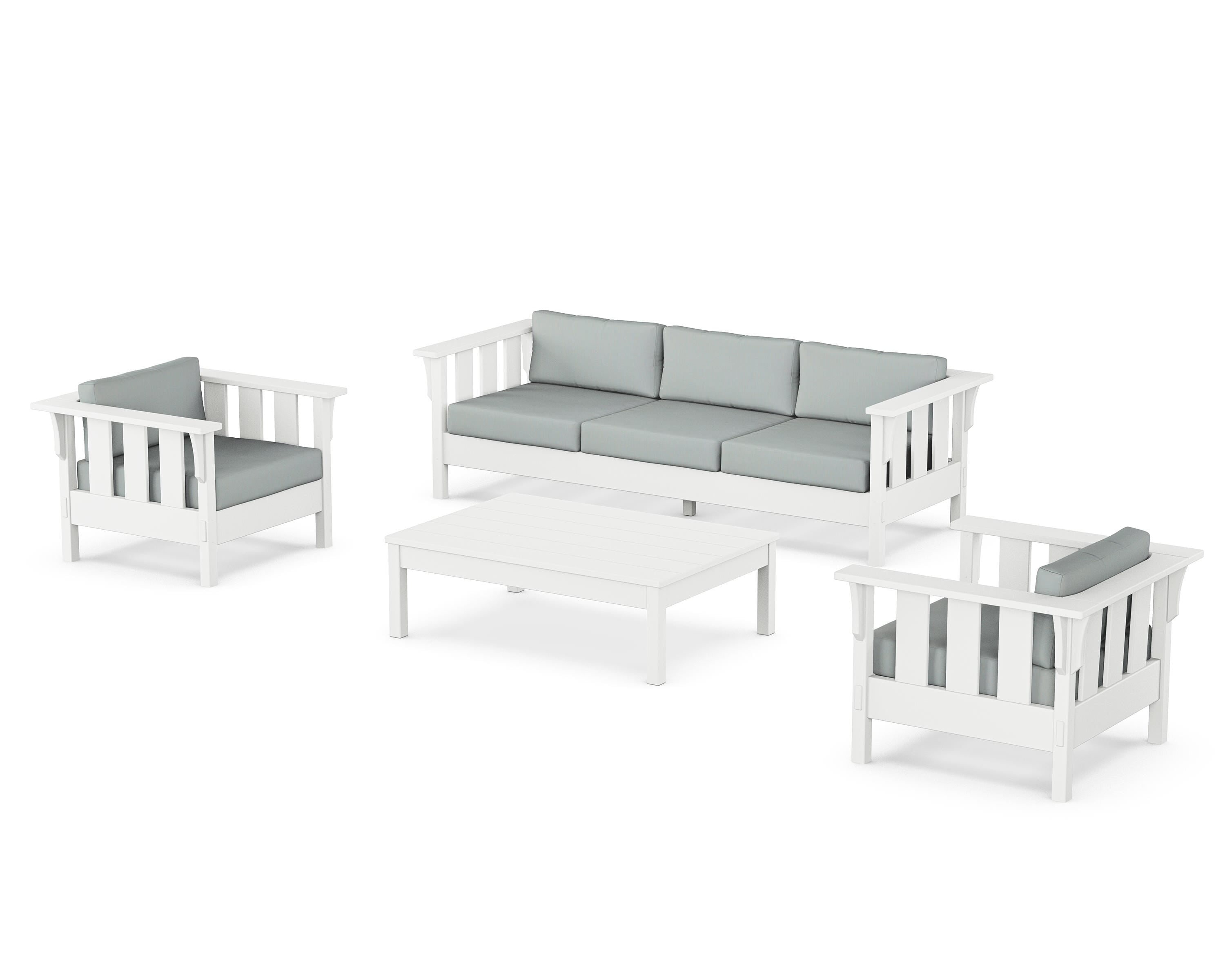 Martha Stewart by POLYWOOD Acadia 4-Piece Deep Seating Set with Sofa in White / Spa