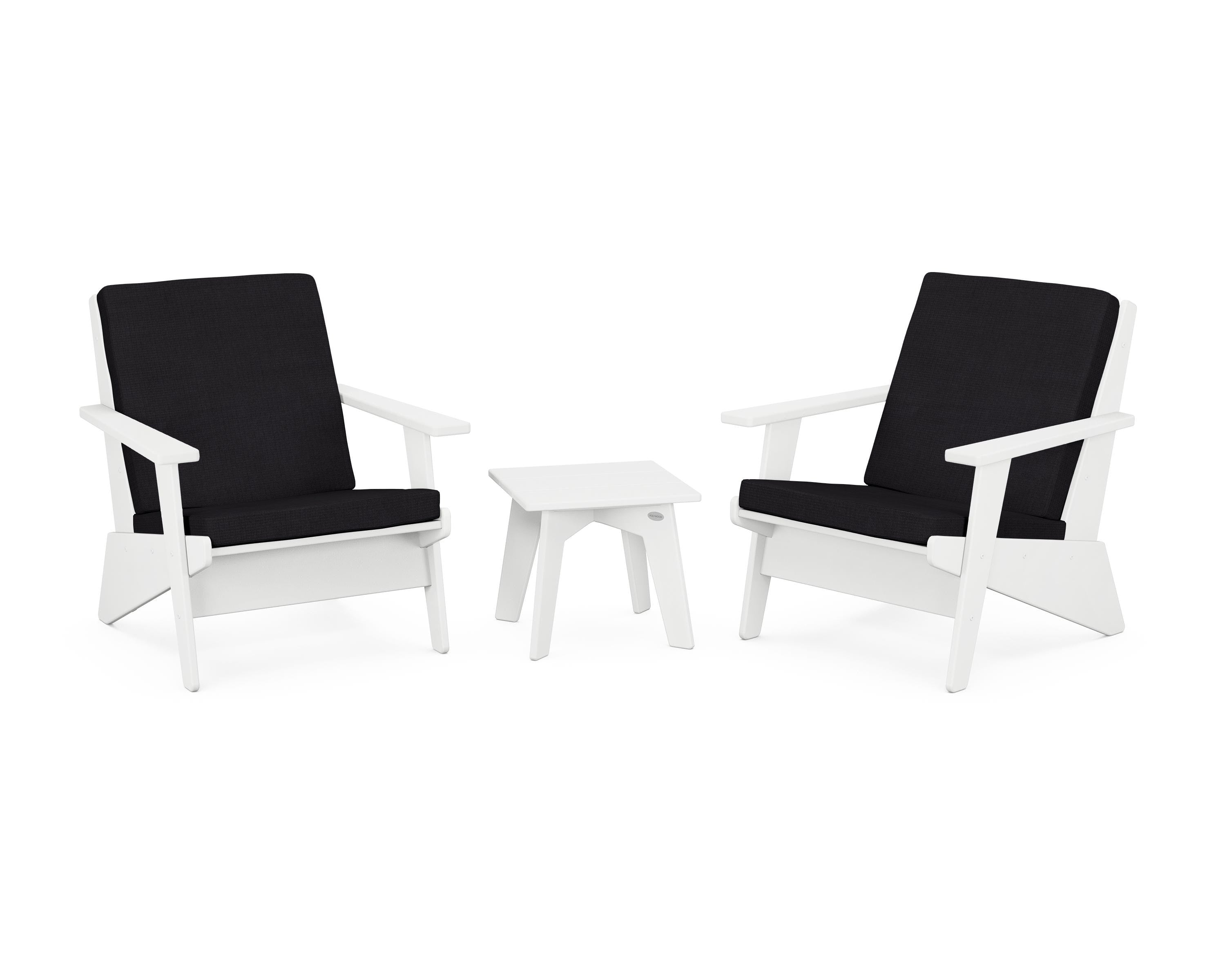 POLYWOOD Riviera Modern Lounge 3-Piece Set in White / Midnight Linen