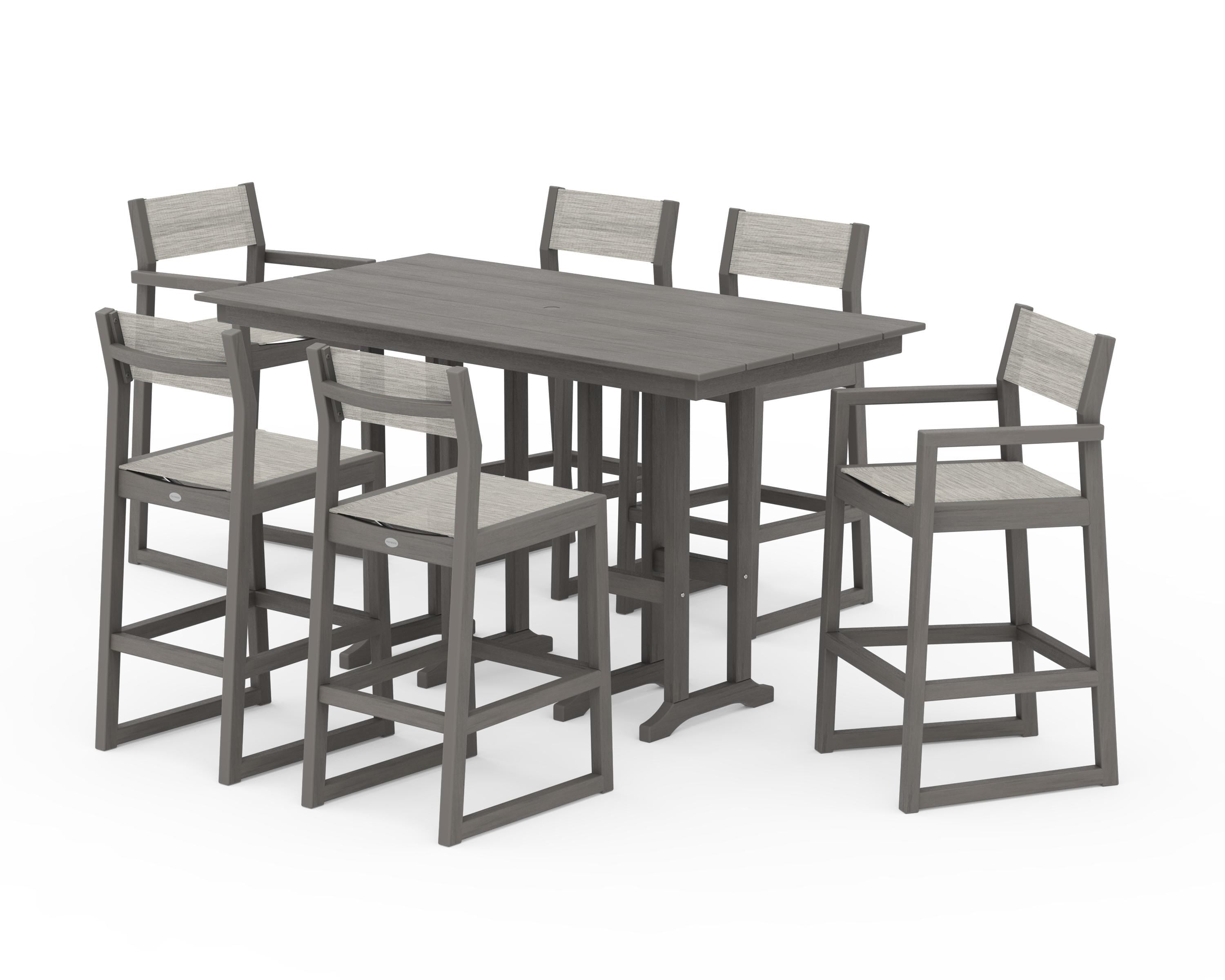 POLYWOOD EDGE Sling 7-Piece Farmhouse Bar Set in Driftwood / Birch Sling