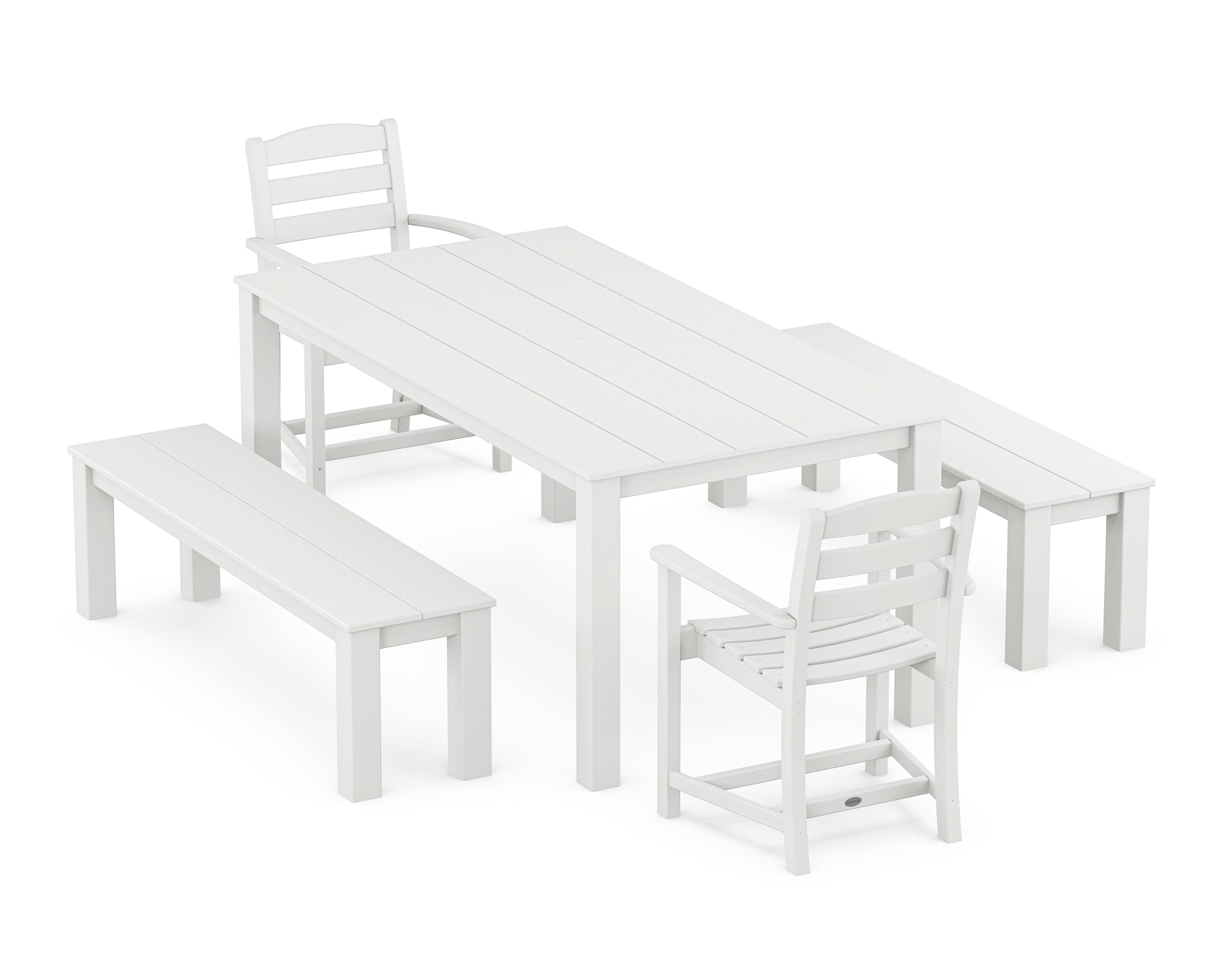 POLYWOOD La Casa Cafe' 5-Piece Parsons Dining Set with Benches in White