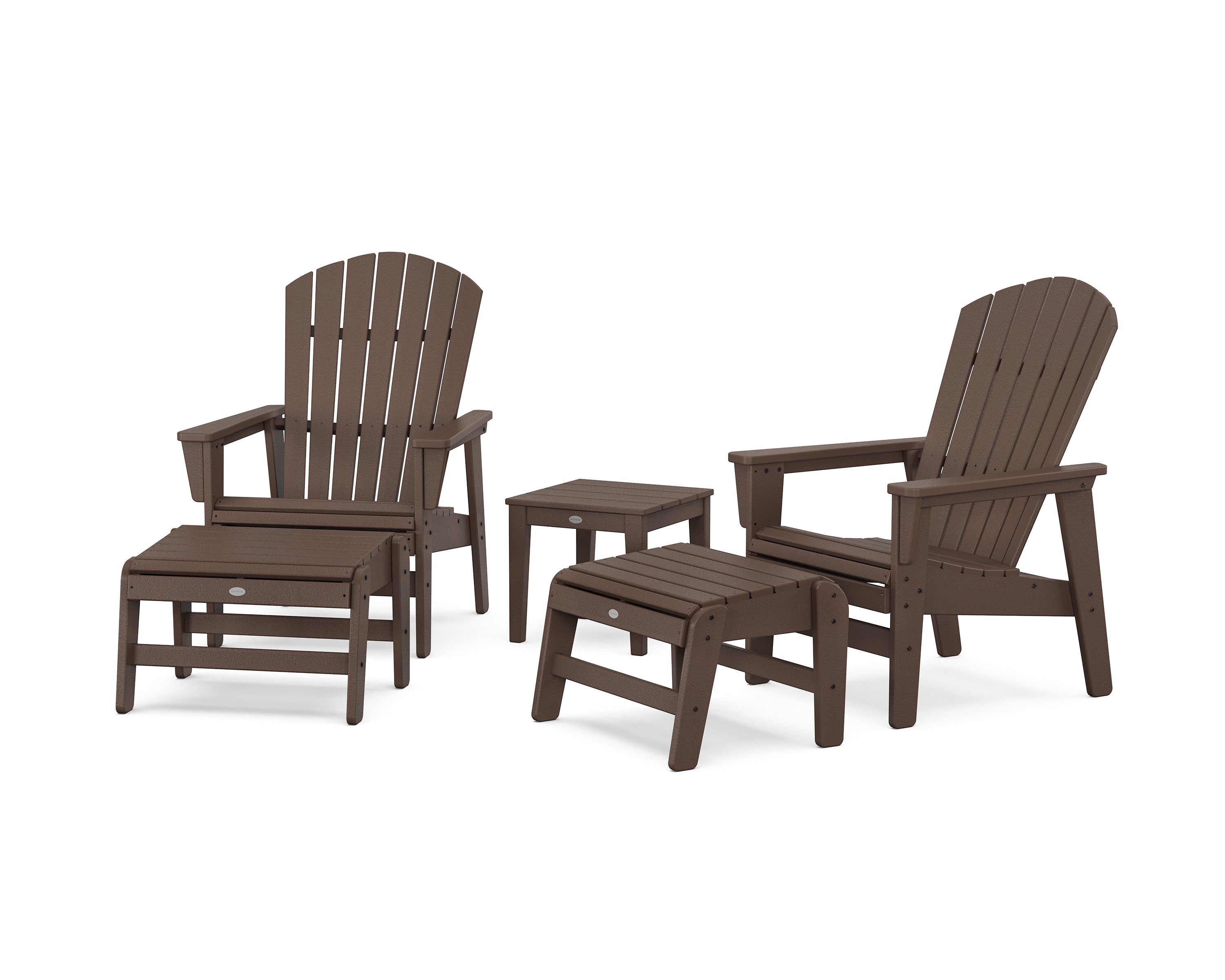POLYWOOD 5-Piece Nautical Grand Upright Adirondack Set with Ottomans and Side Table in Mahogany