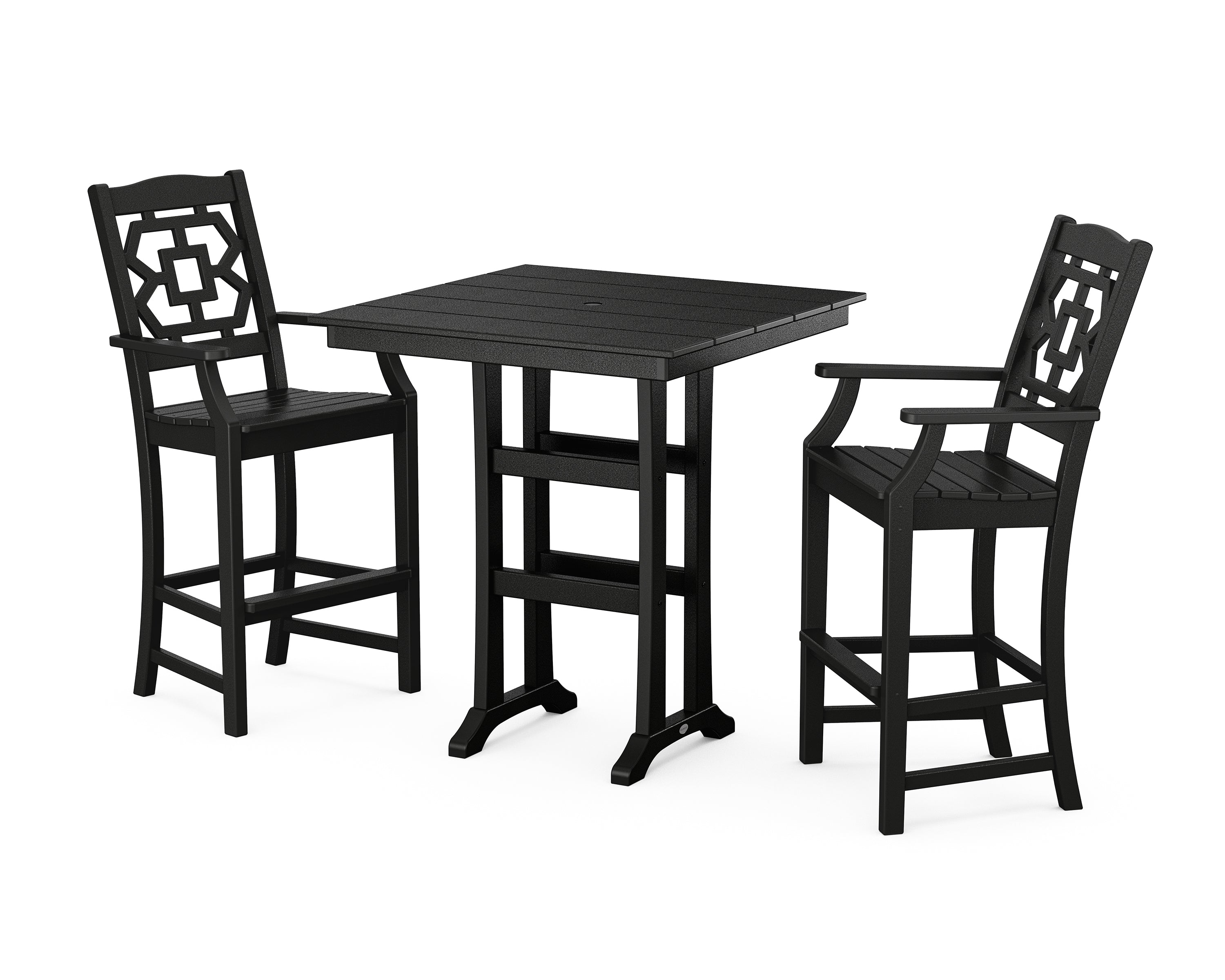 Martha Stewart by POLYWOOD Chinoiserie 3-Piece Farmhouse Bar Set with Trestle Legs in Black