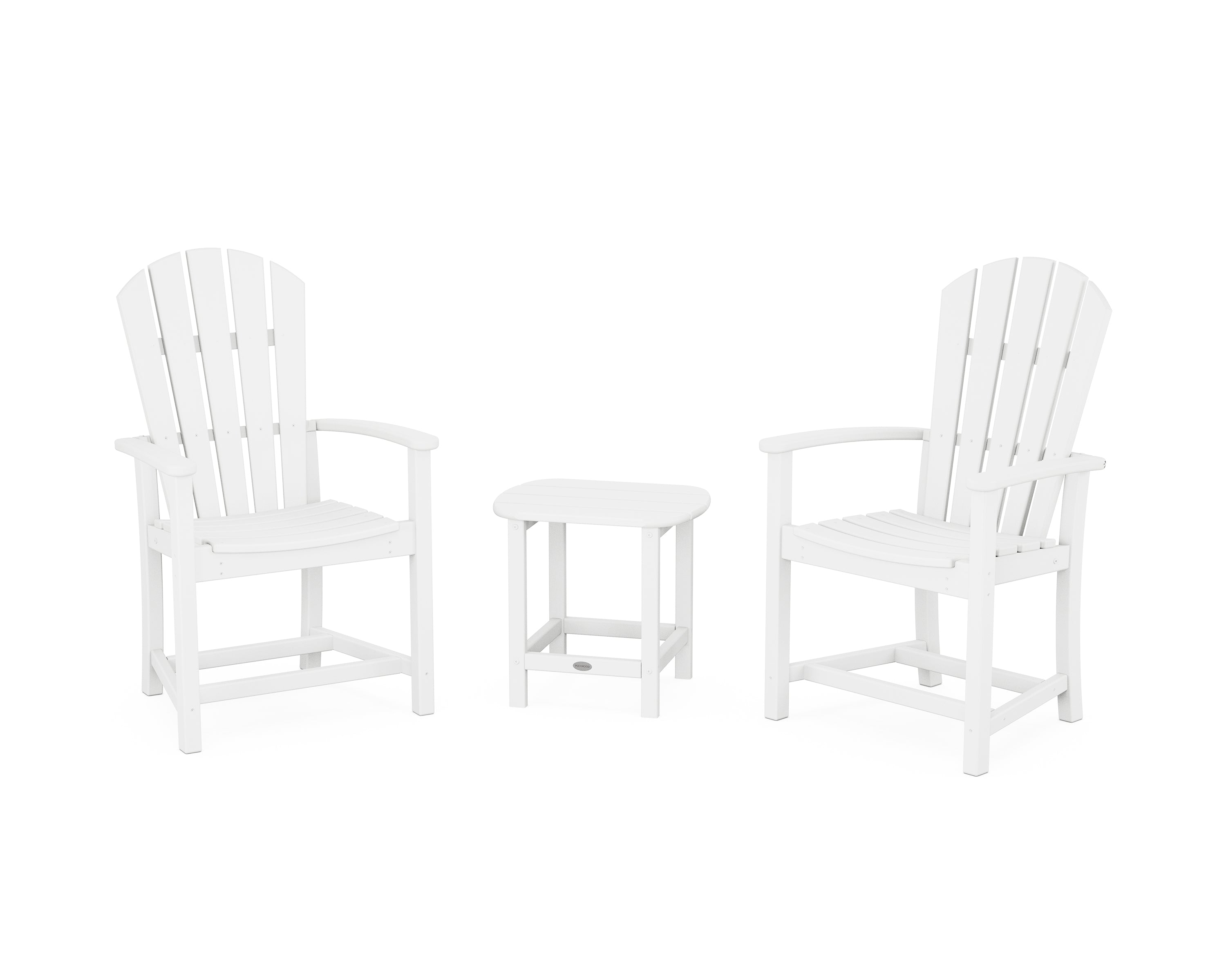POLYWOOD Palm Coast 3-Piece Upright Adirondack Chair Set in White