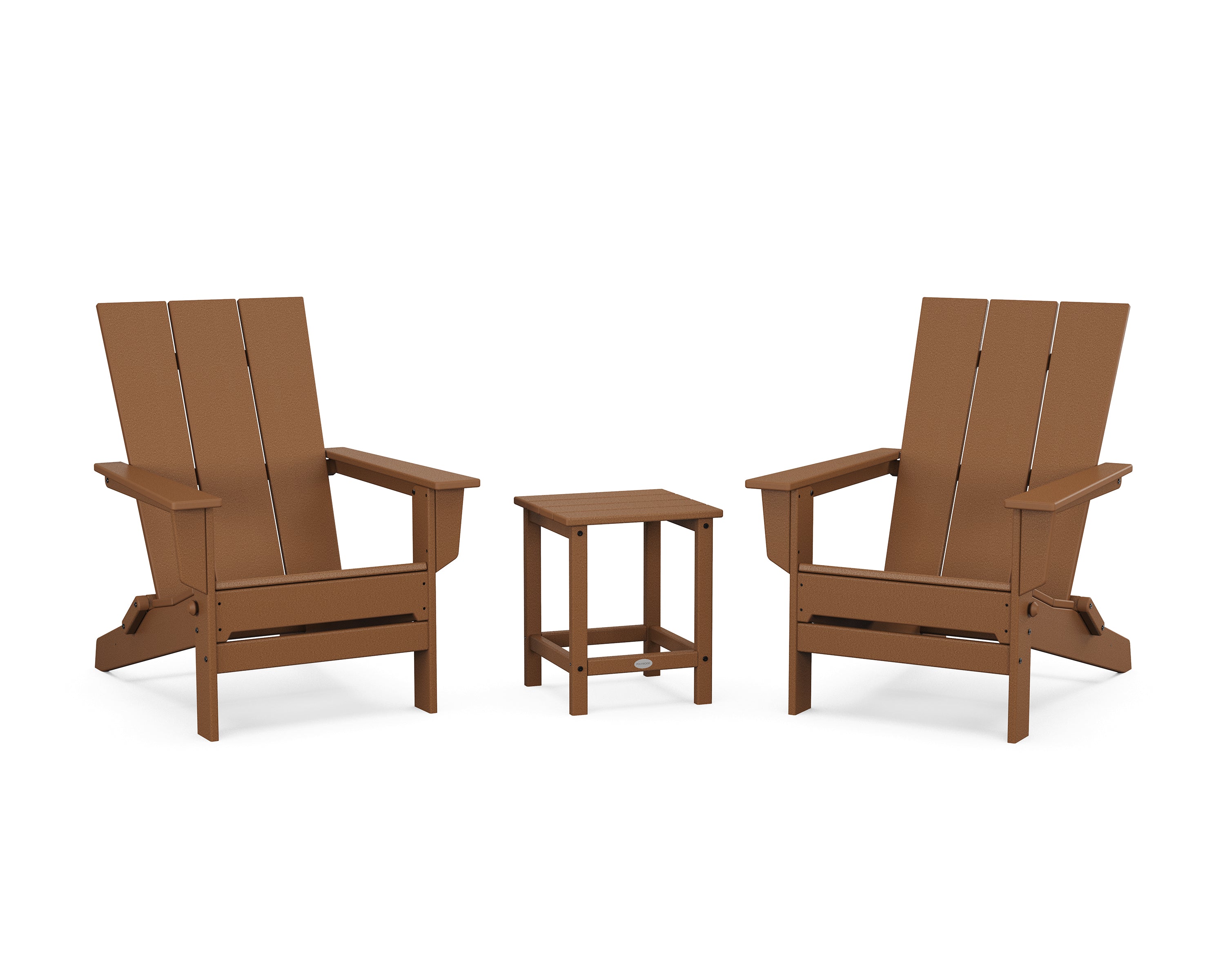 POLYWOOD 3-Piece Modern Studio Folding Adirondack Set in Teak