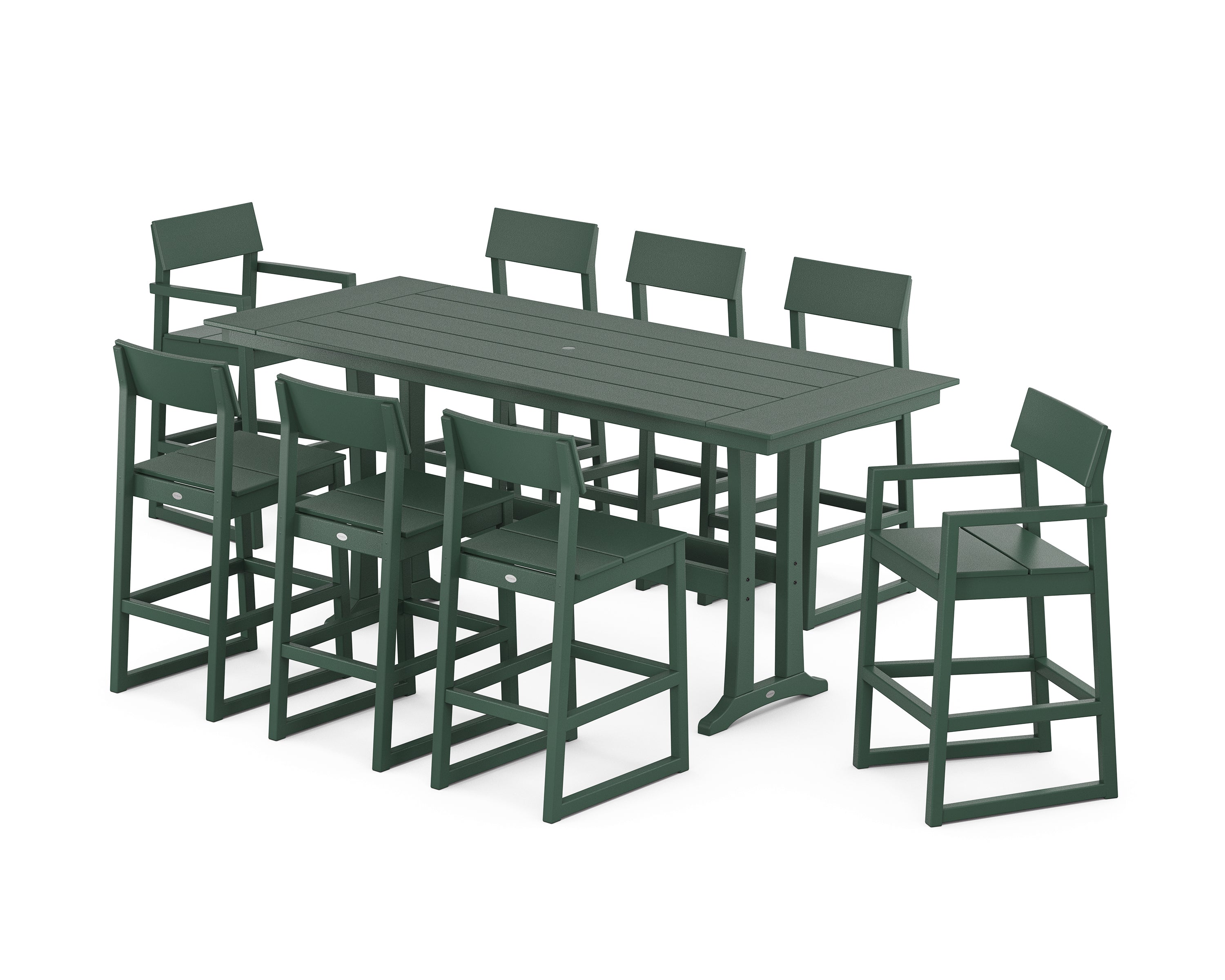 POLYWOOD EDGE 9-Piece Farmhouse Bar Set with Trestle Legs in Green