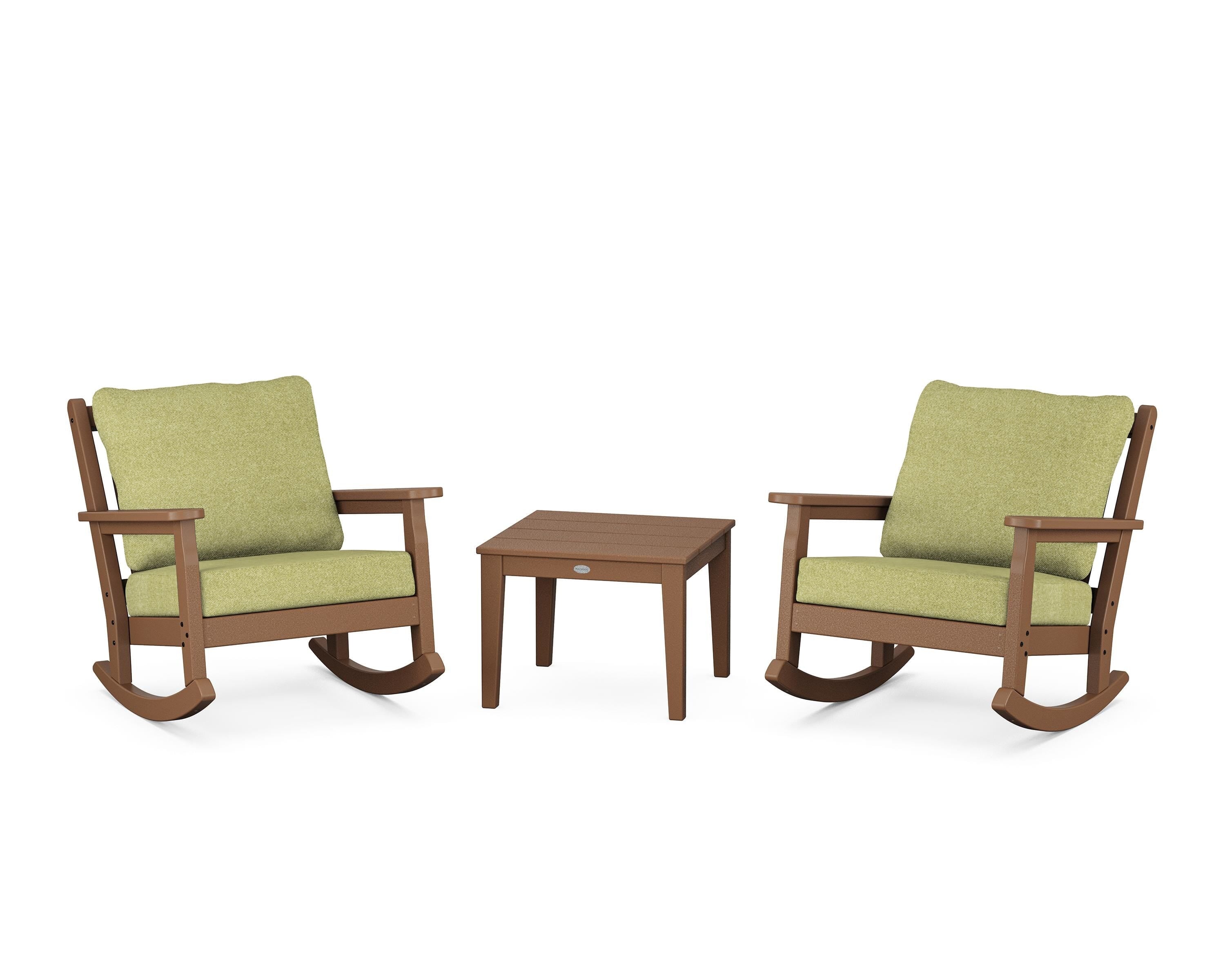 POLYWOOD Chippendale 3-Piece Deep Seating Rocker Set in Teak / Chartreuse Boucle